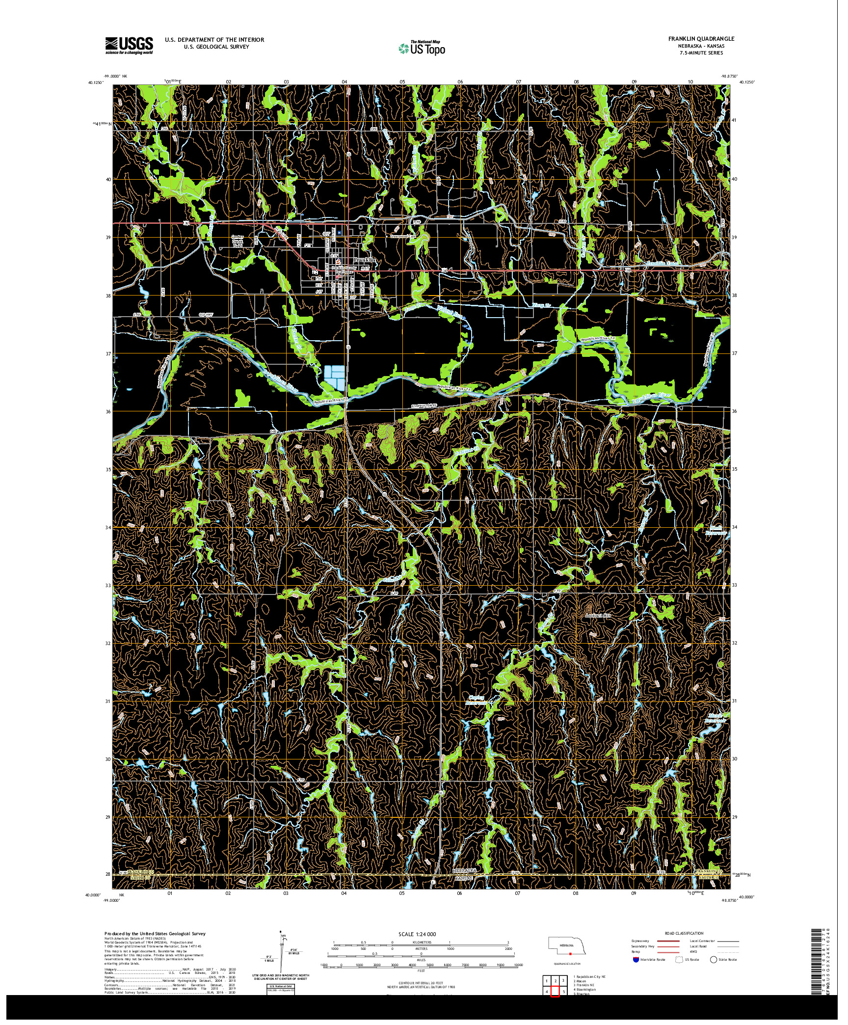 USGS US TOPO 7.5-MINUTE MAP FOR FRANKLIN, NE,KS 2021