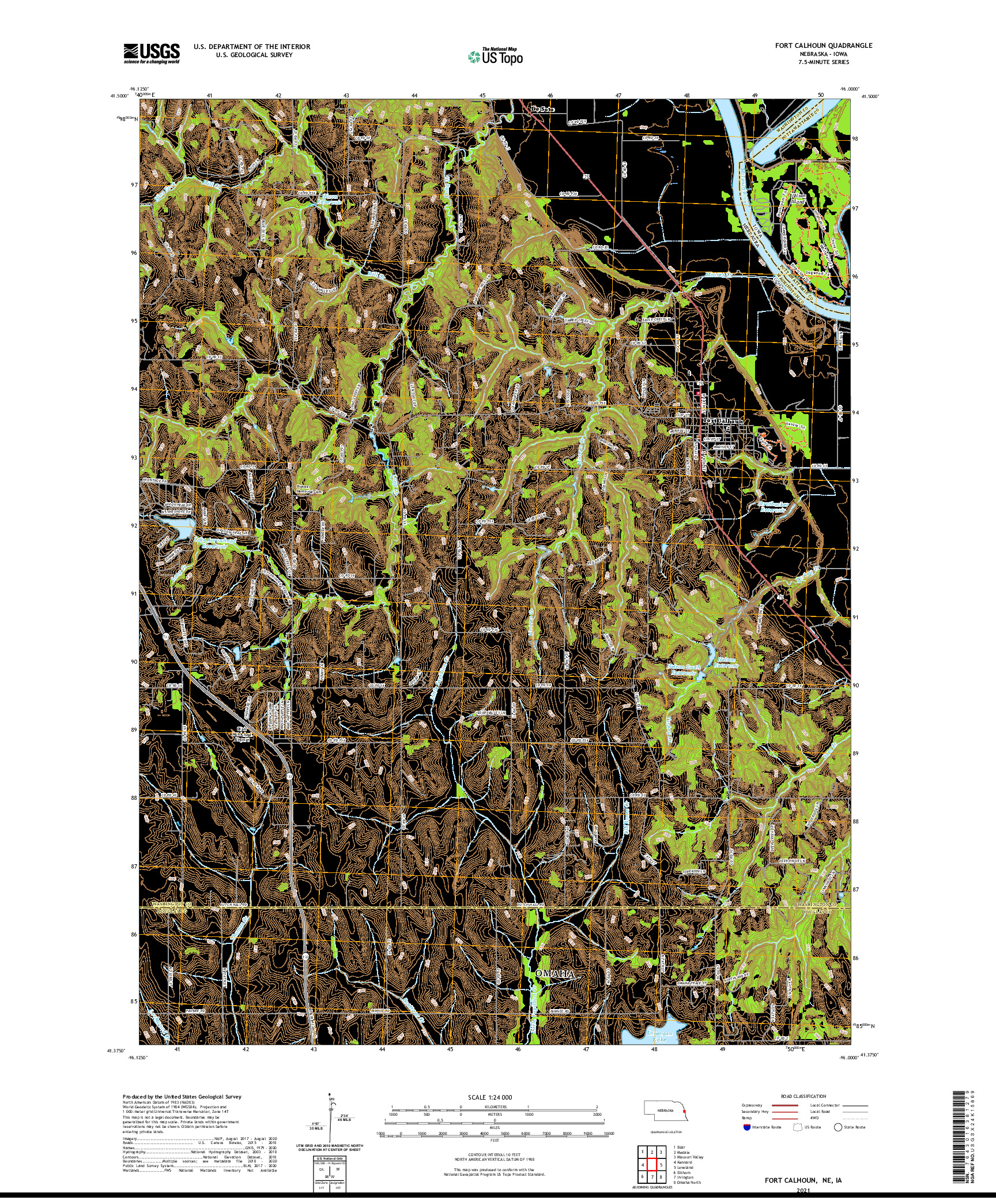 USGS US TOPO 7.5-MINUTE MAP FOR FORT CALHOUN, NE,IA 2021