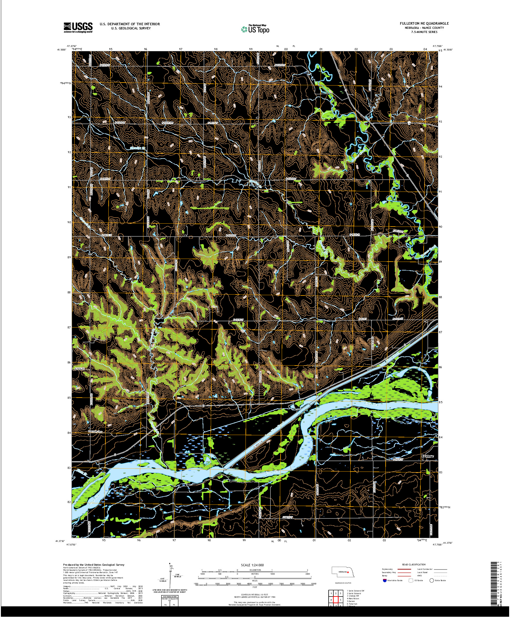 USGS US TOPO 7.5-MINUTE MAP FOR FULLERTON NE, NE 2021