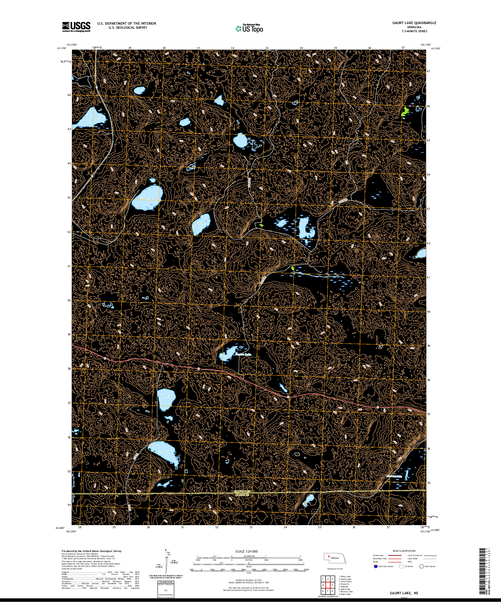 USGS US TOPO 7.5-MINUTE MAP FOR GAUNT LAKE, NE 2021