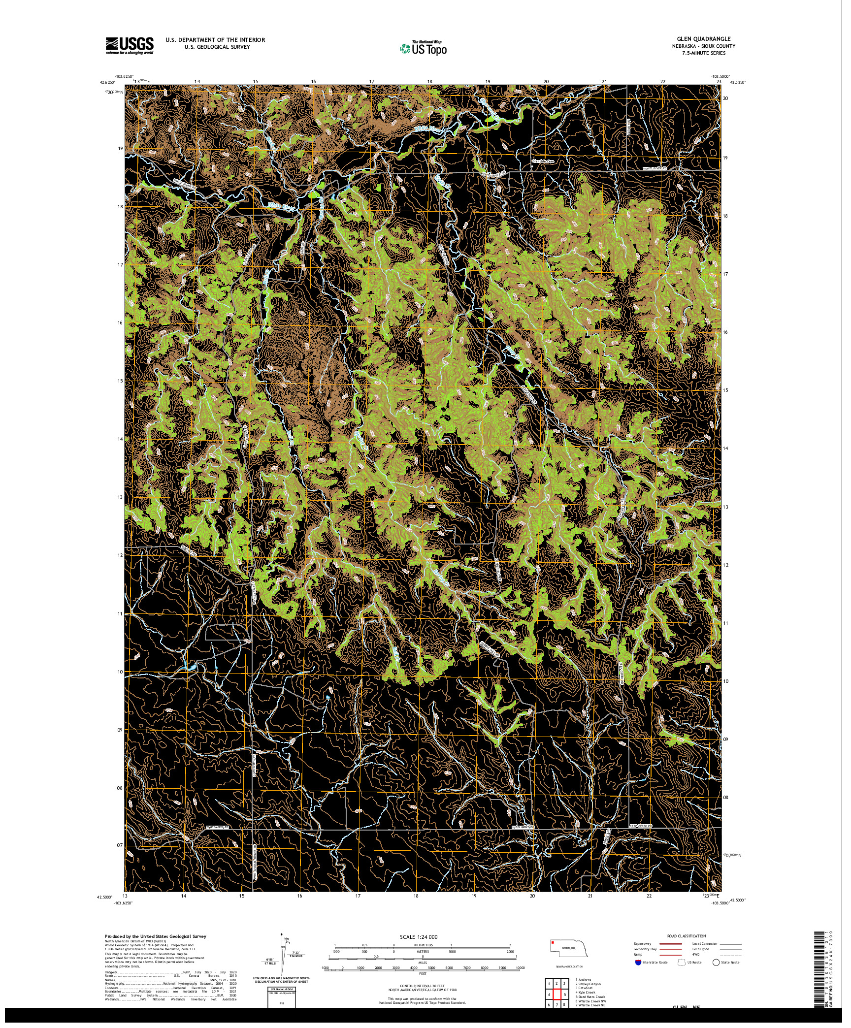 USGS US TOPO 7.5-MINUTE MAP FOR GLEN, NE 2021