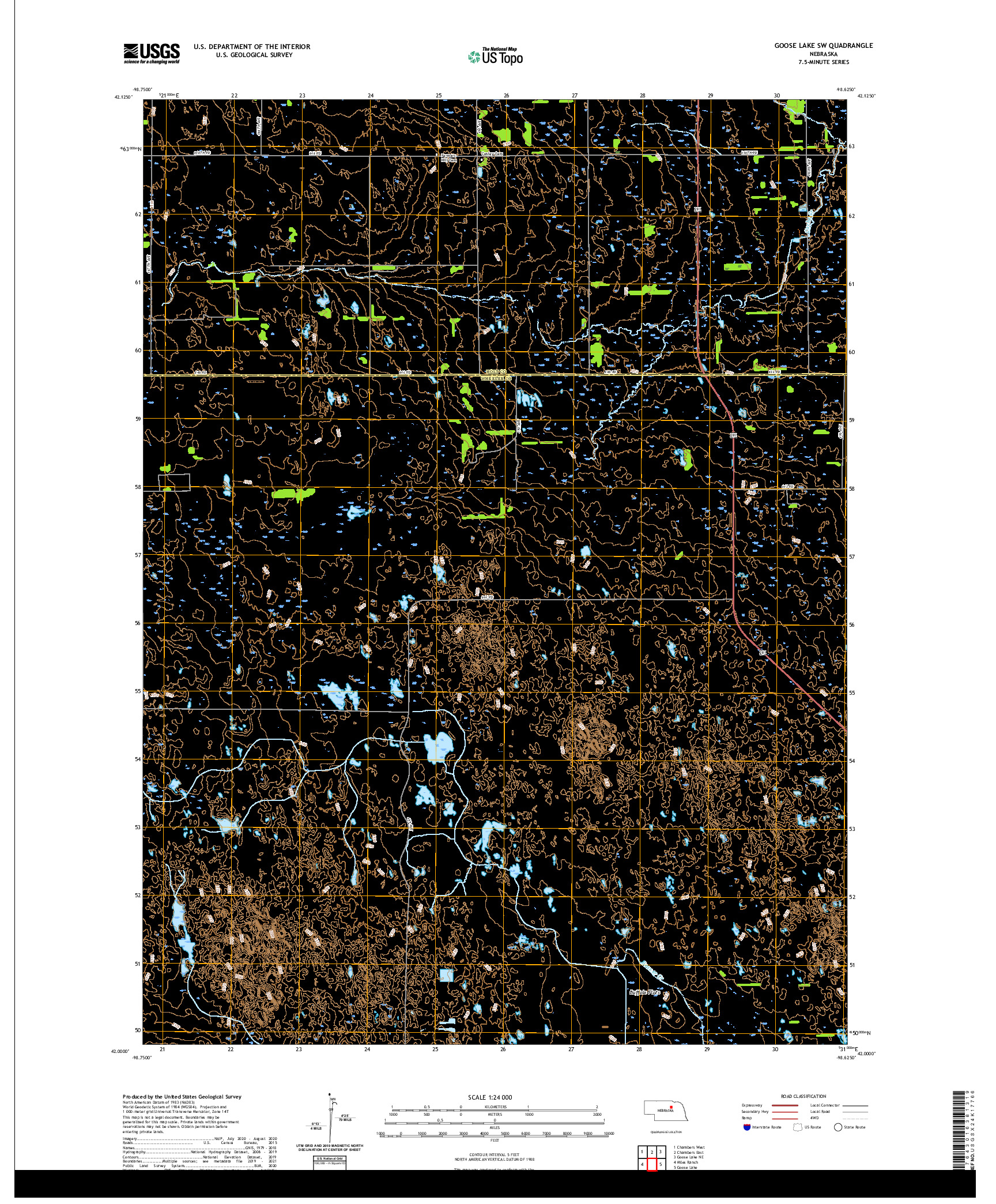 USGS US TOPO 7.5-MINUTE MAP FOR GOOSE LAKE SW, NE 2021