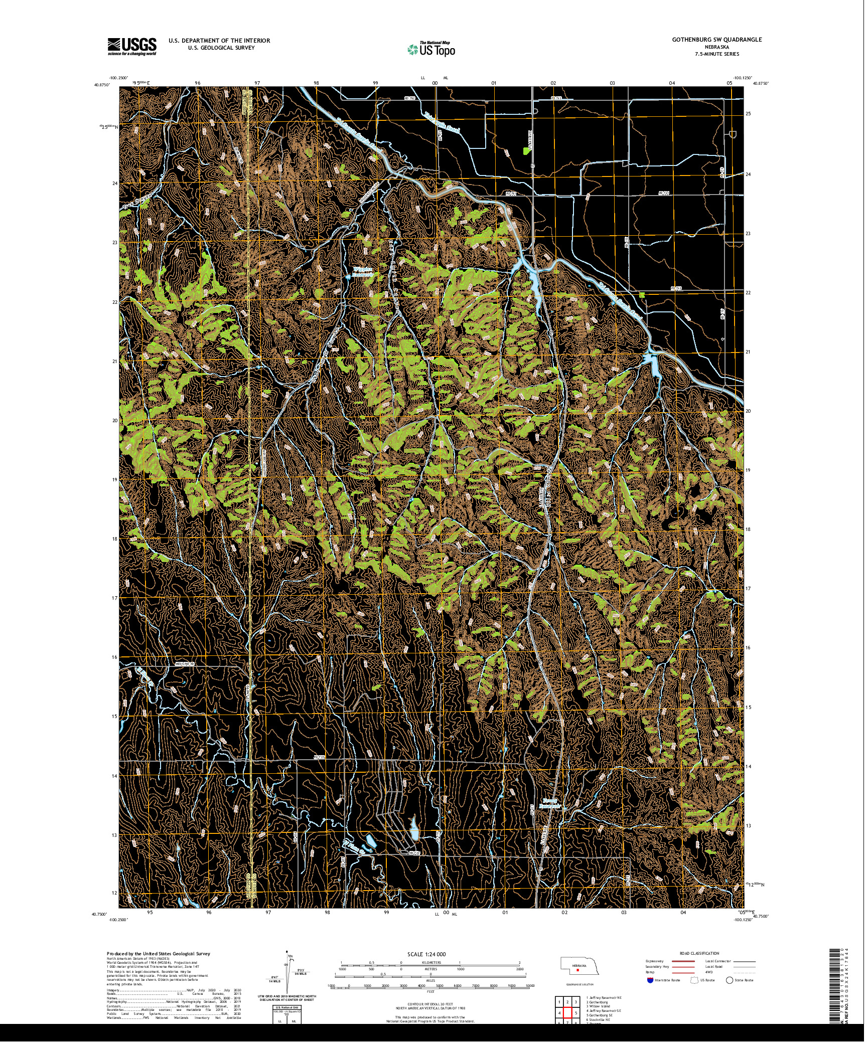 USGS US TOPO 7.5-MINUTE MAP FOR GOTHENBURG SW, NE 2021