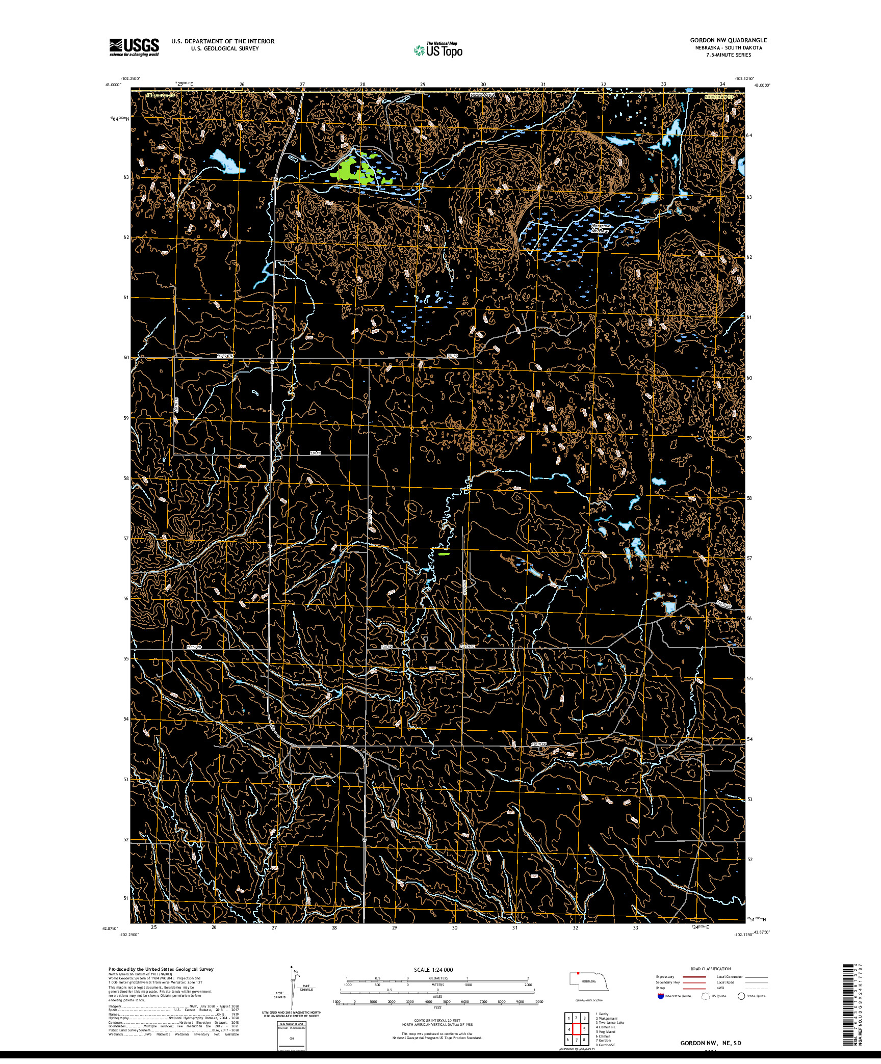 USGS US TOPO 7.5-MINUTE MAP FOR GORDON NW, NE,SD 2021