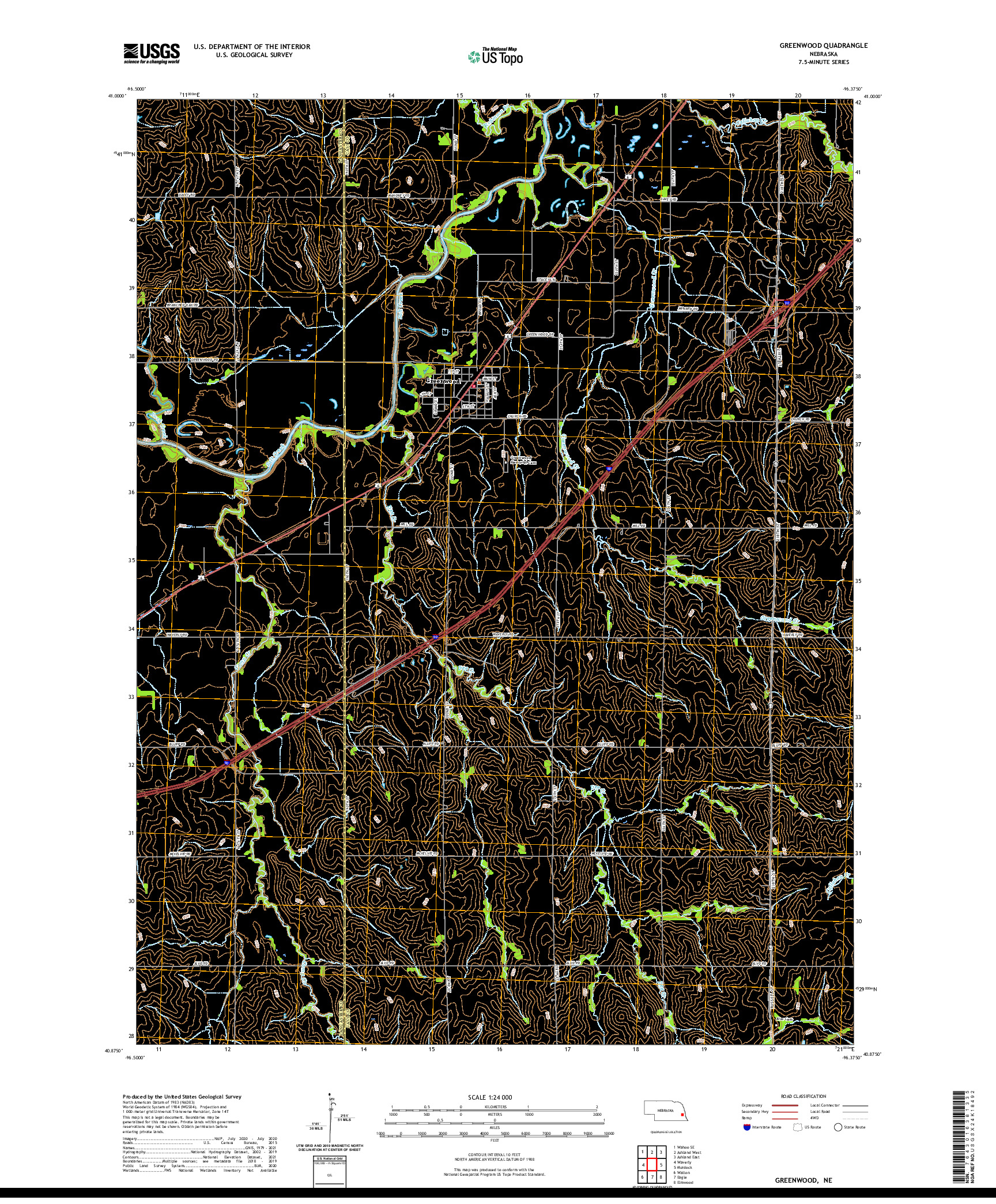 USGS US TOPO 7.5-MINUTE MAP FOR GREENWOOD, NE 2021