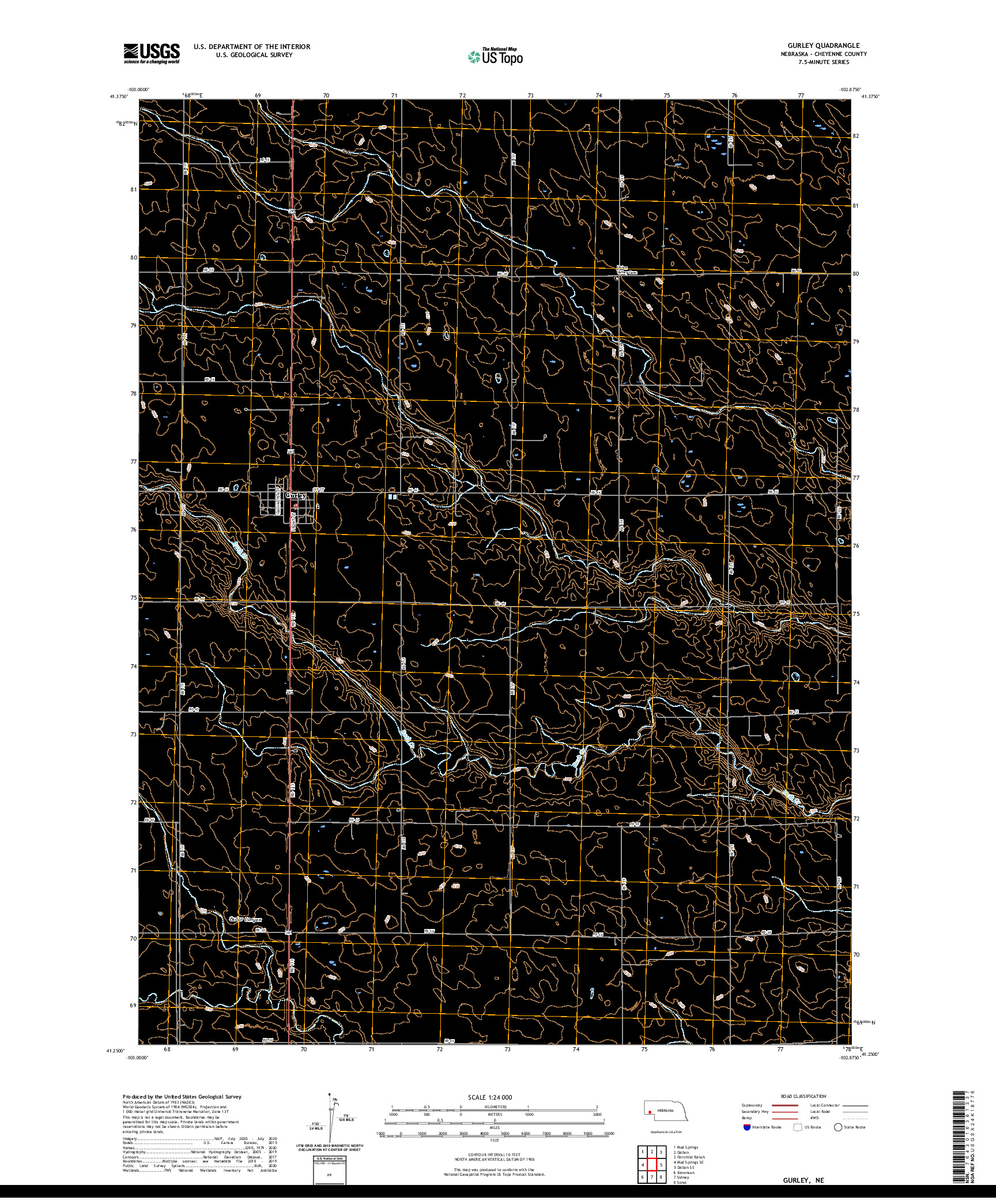 USGS US TOPO 7.5-MINUTE MAP FOR GURLEY, NE 2021