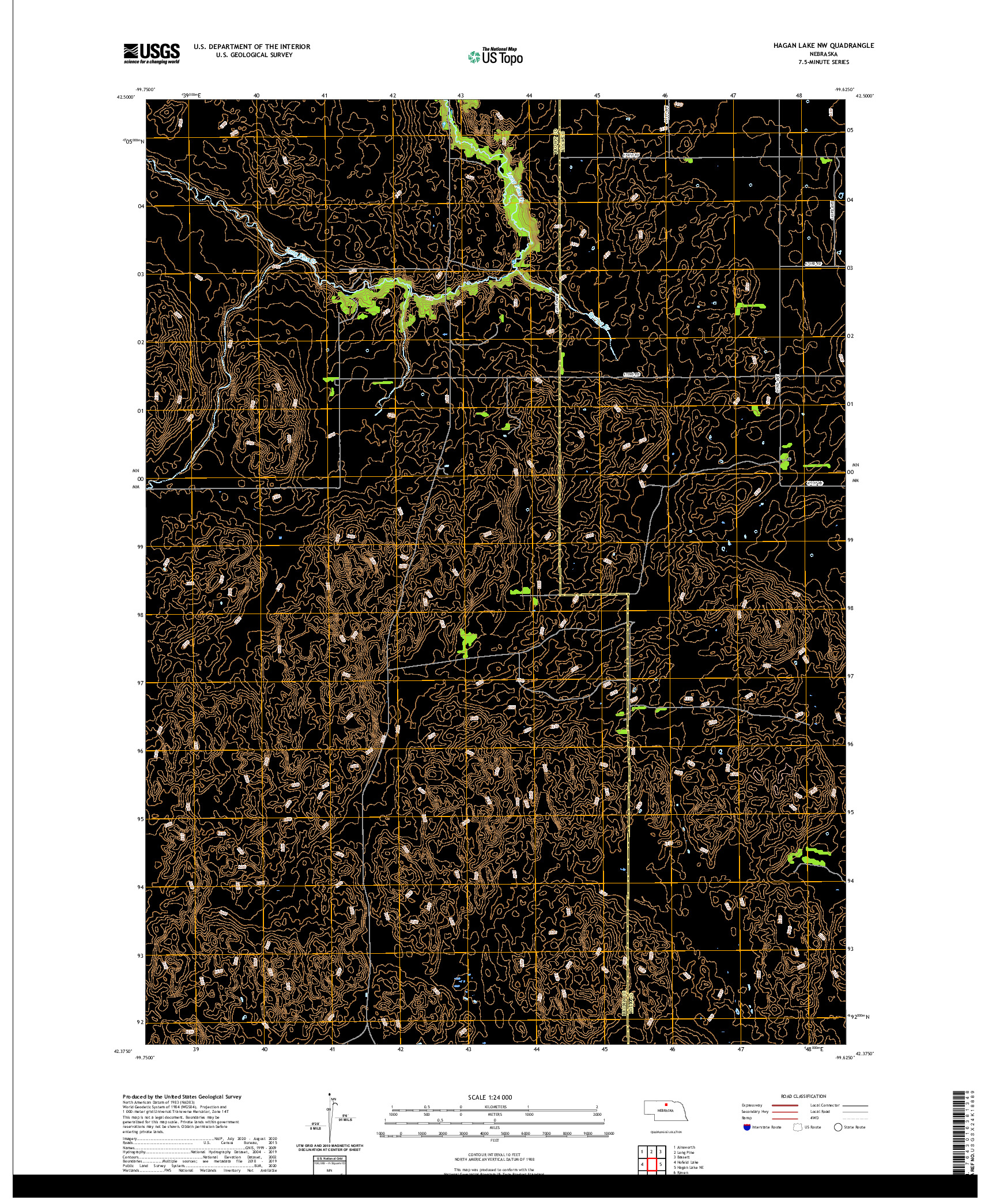 USGS US TOPO 7.5-MINUTE MAP FOR HAGAN LAKE NW, NE 2021