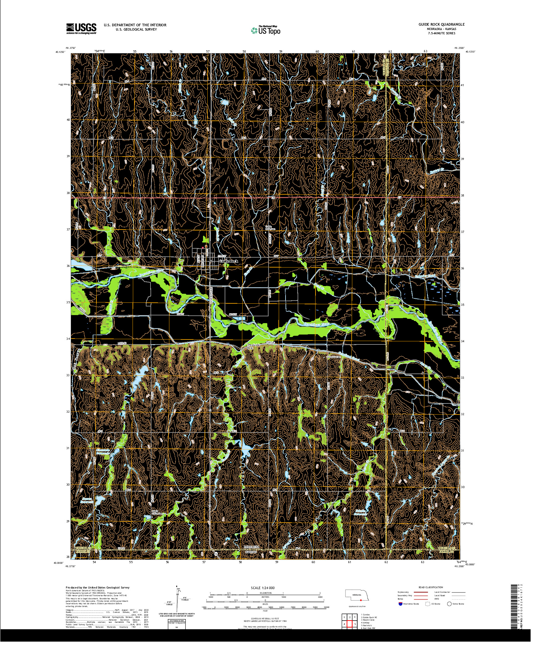 USGS US TOPO 7.5-MINUTE MAP FOR GUIDE ROCK, NE,KS 2021