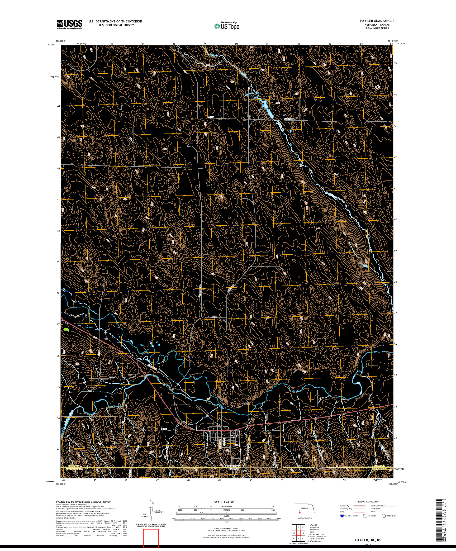 USGS US TOPO 7.5-MINUTE MAP FOR HAIGLER, NE,KS 2021
