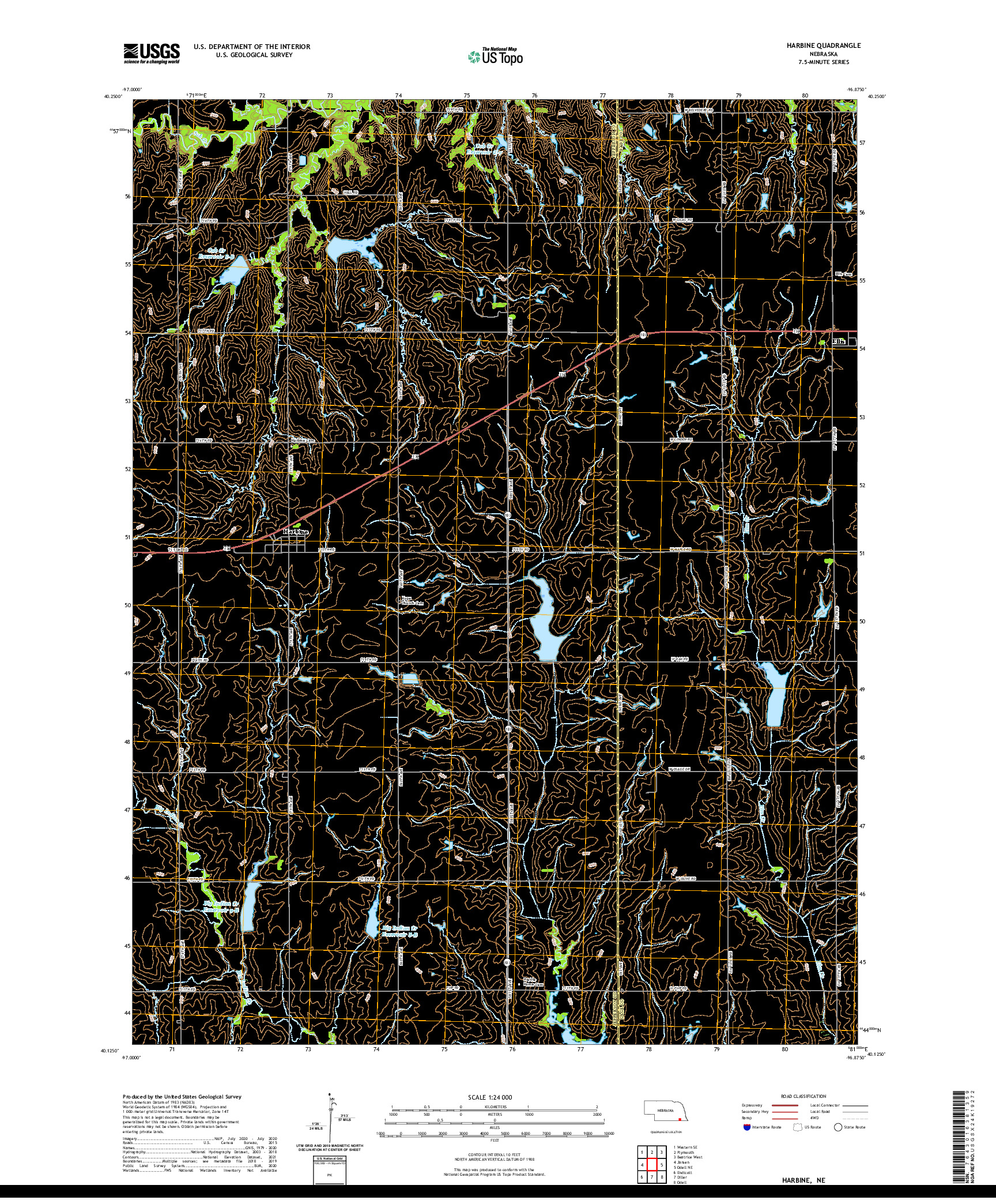 USGS US TOPO 7.5-MINUTE MAP FOR HARBINE, NE 2021