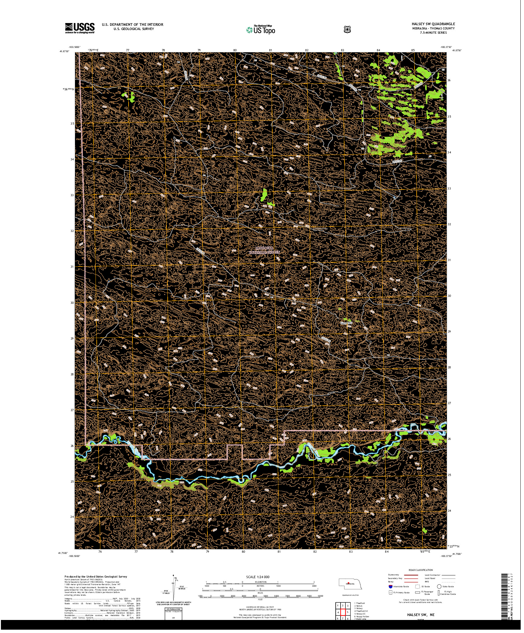 USGS US TOPO 7.5-MINUTE MAP FOR HALSEY SW, NE 2021