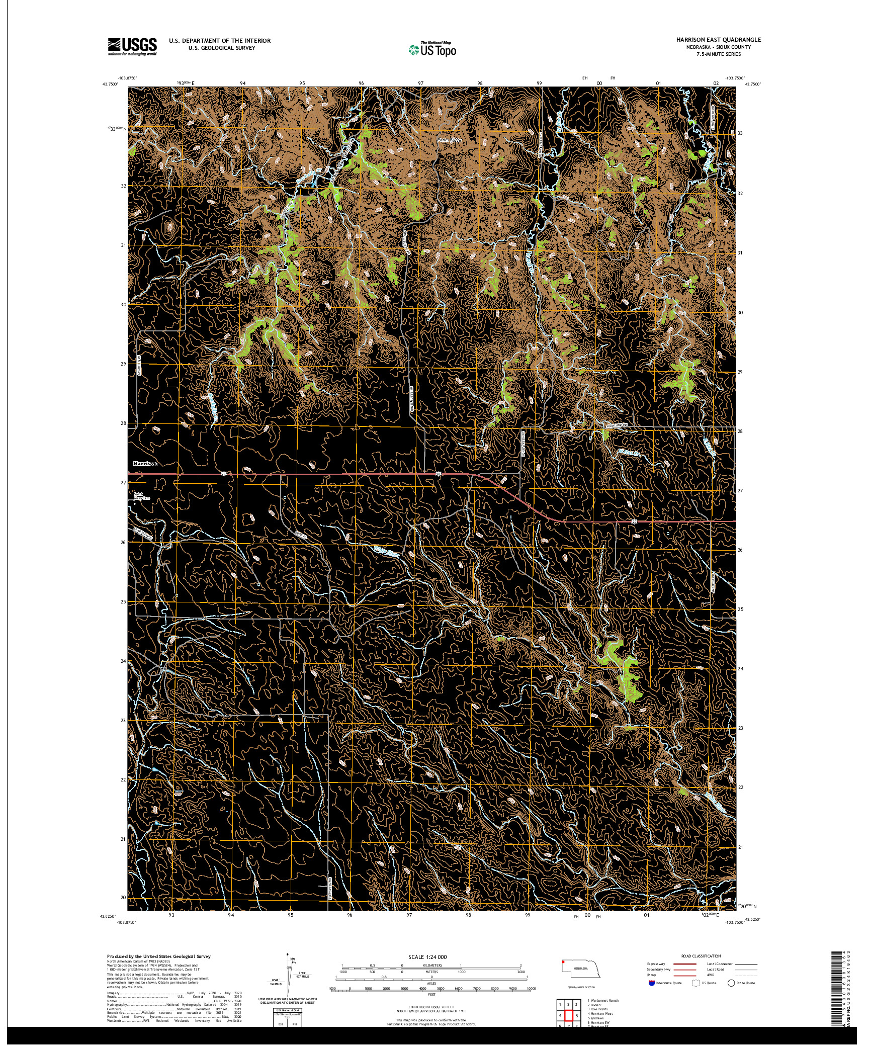 USGS US TOPO 7.5-MINUTE MAP FOR HARRISON EAST, NE 2021