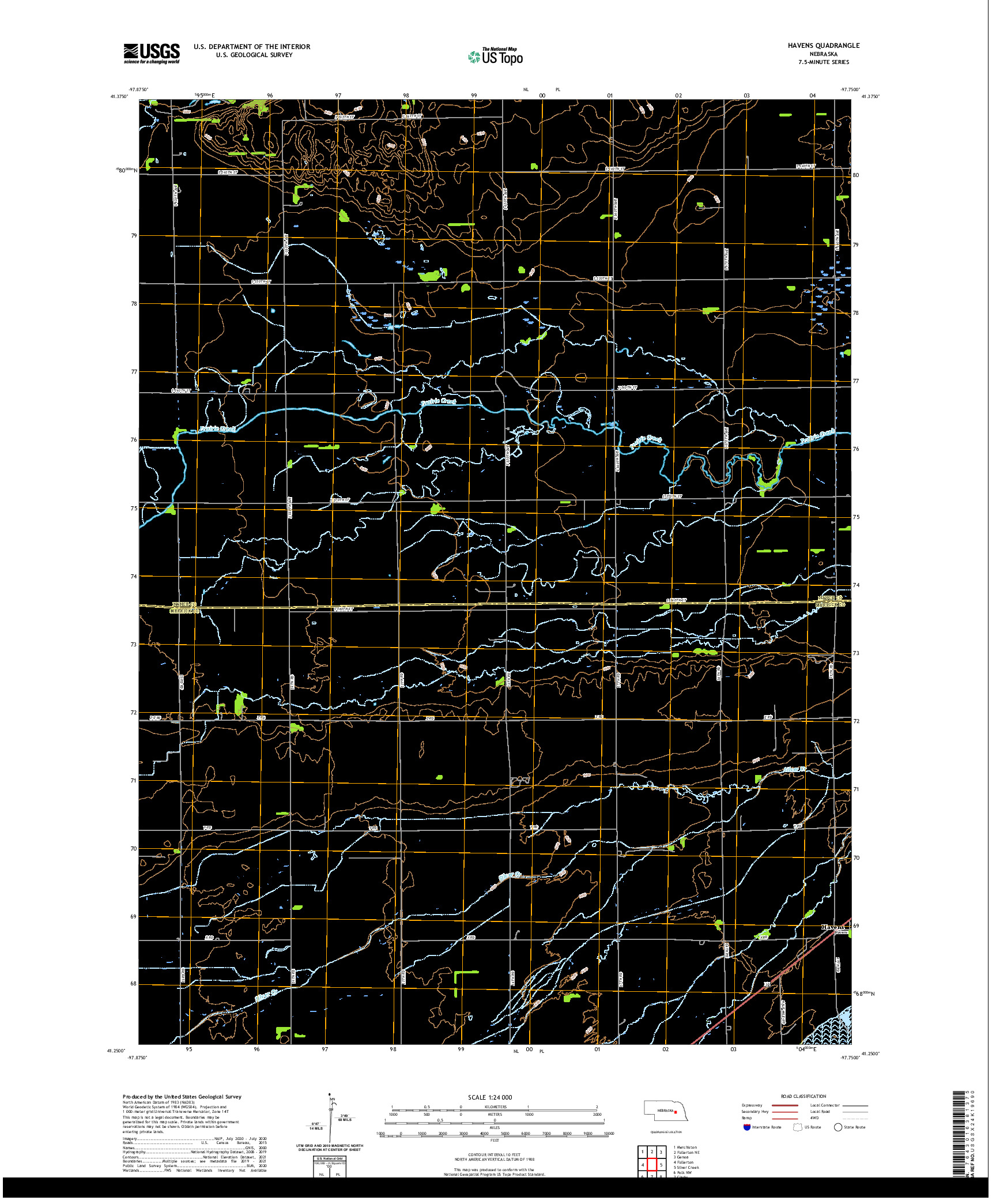 USGS US TOPO 7.5-MINUTE MAP FOR HAVENS, NE 2021
