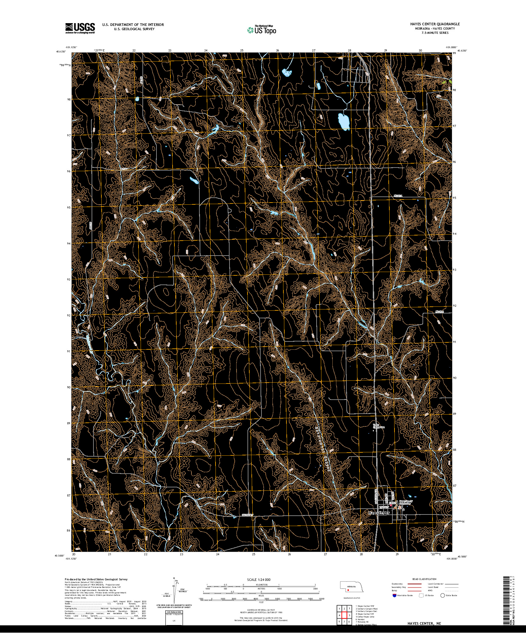 USGS US TOPO 7.5-MINUTE MAP FOR HAYES CENTER, NE 2021