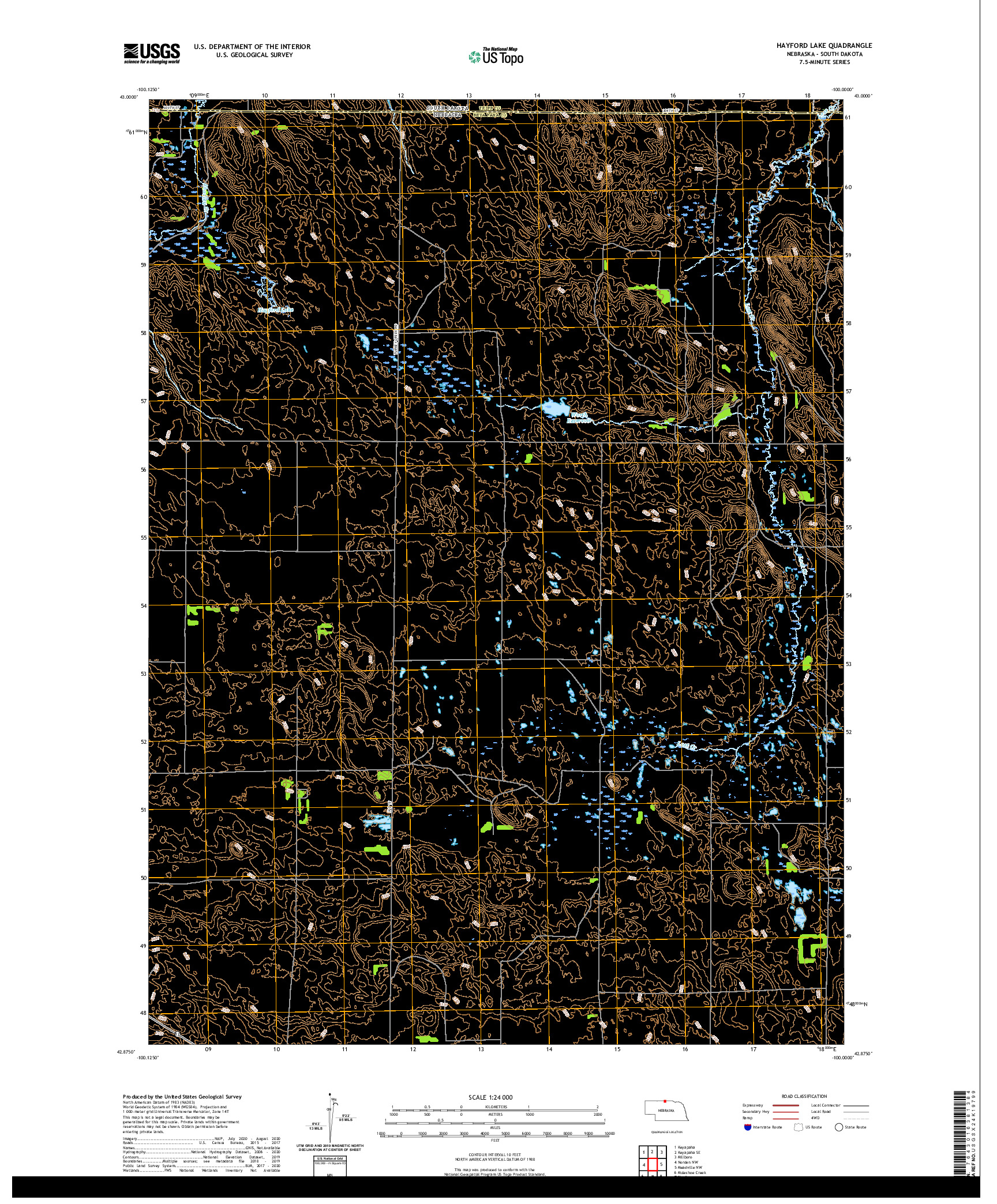 USGS US TOPO 7.5-MINUTE MAP FOR HAYFORD LAKE, NE,SD 2021