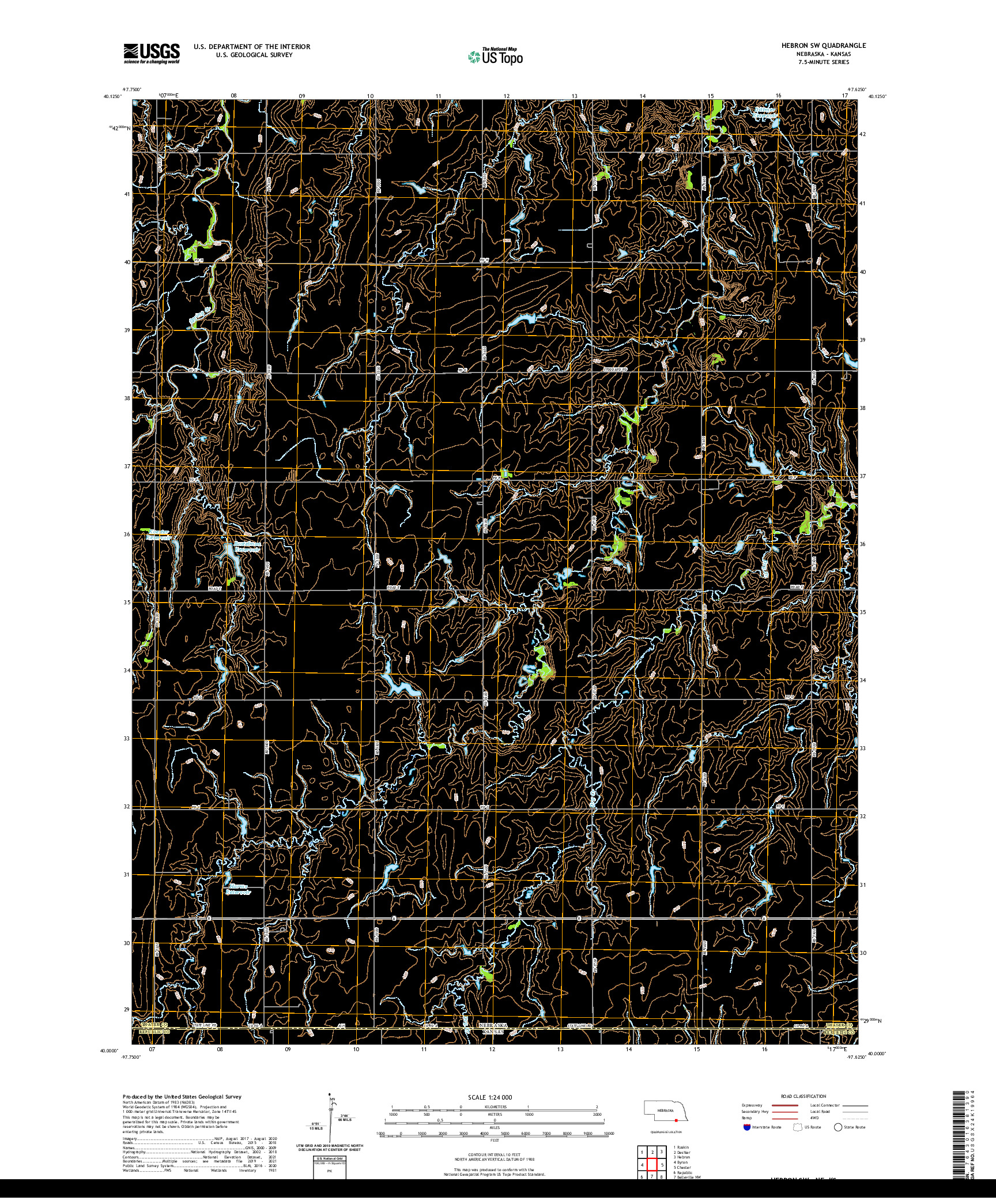 USGS US TOPO 7.5-MINUTE MAP FOR HEBRON SW, NE,KS 2021