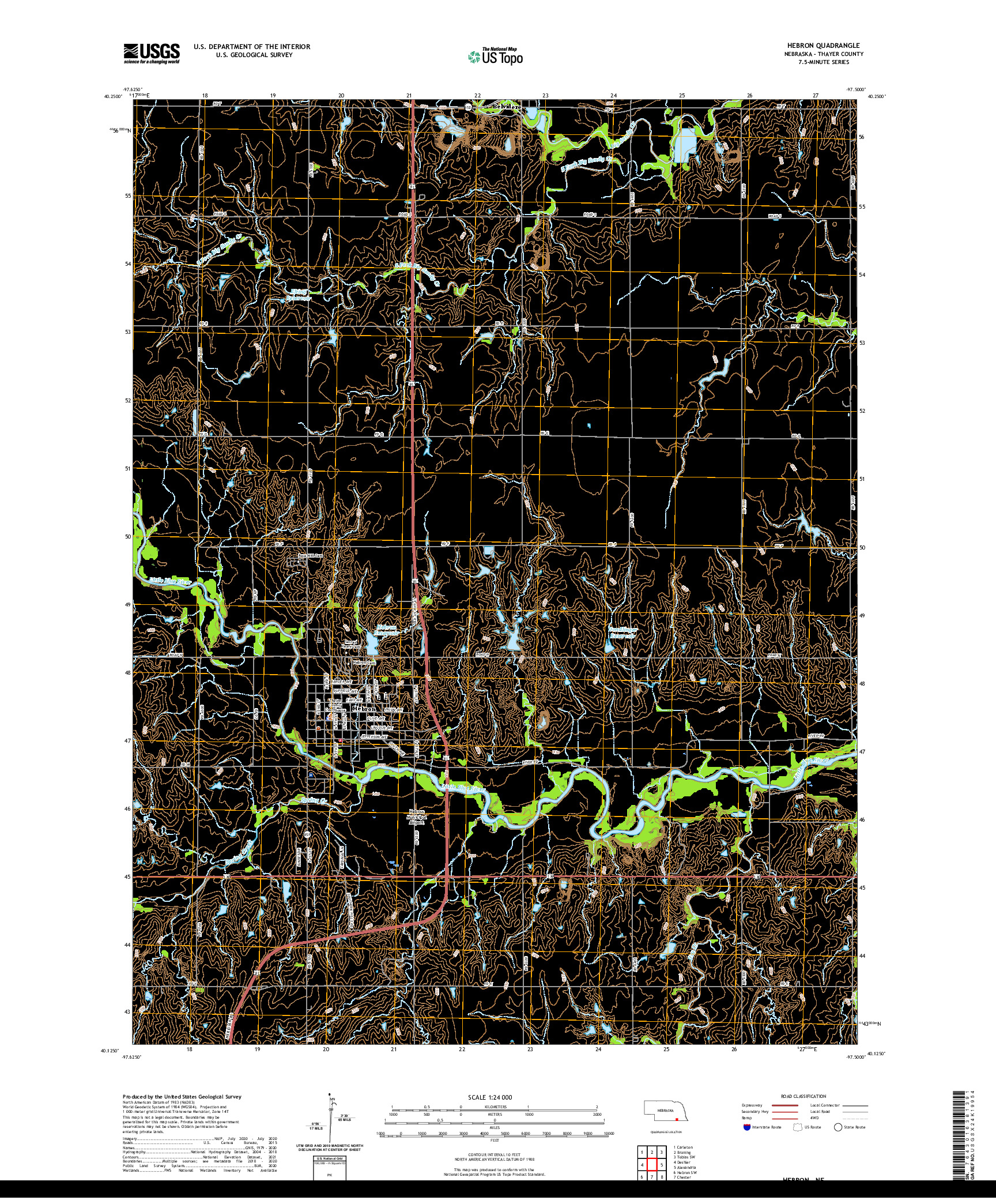 USGS US TOPO 7.5-MINUTE MAP FOR HEBRON, NE 2021