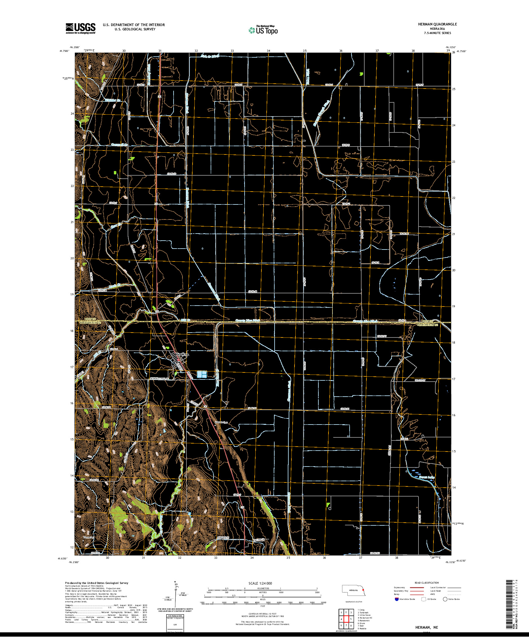 USGS US TOPO 7.5-MINUTE MAP FOR HERMAN, NE 2021