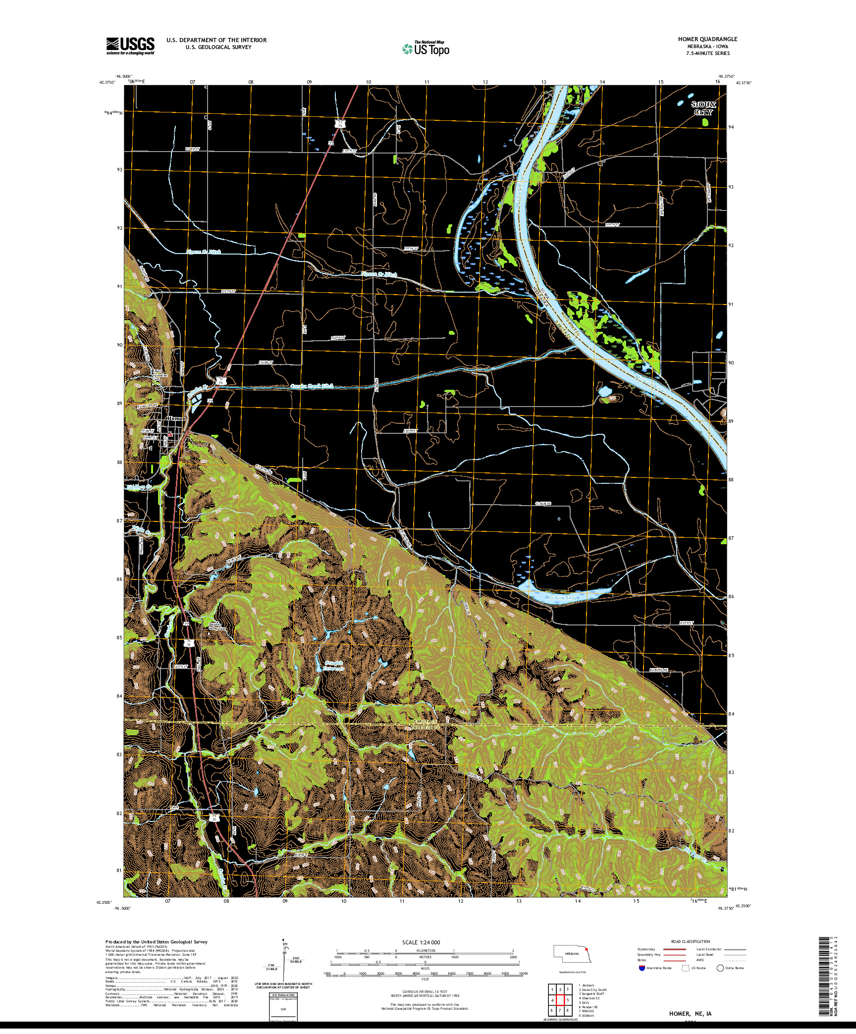 USGS US TOPO 7.5-MINUTE MAP FOR HOMER, NE,IA 2021