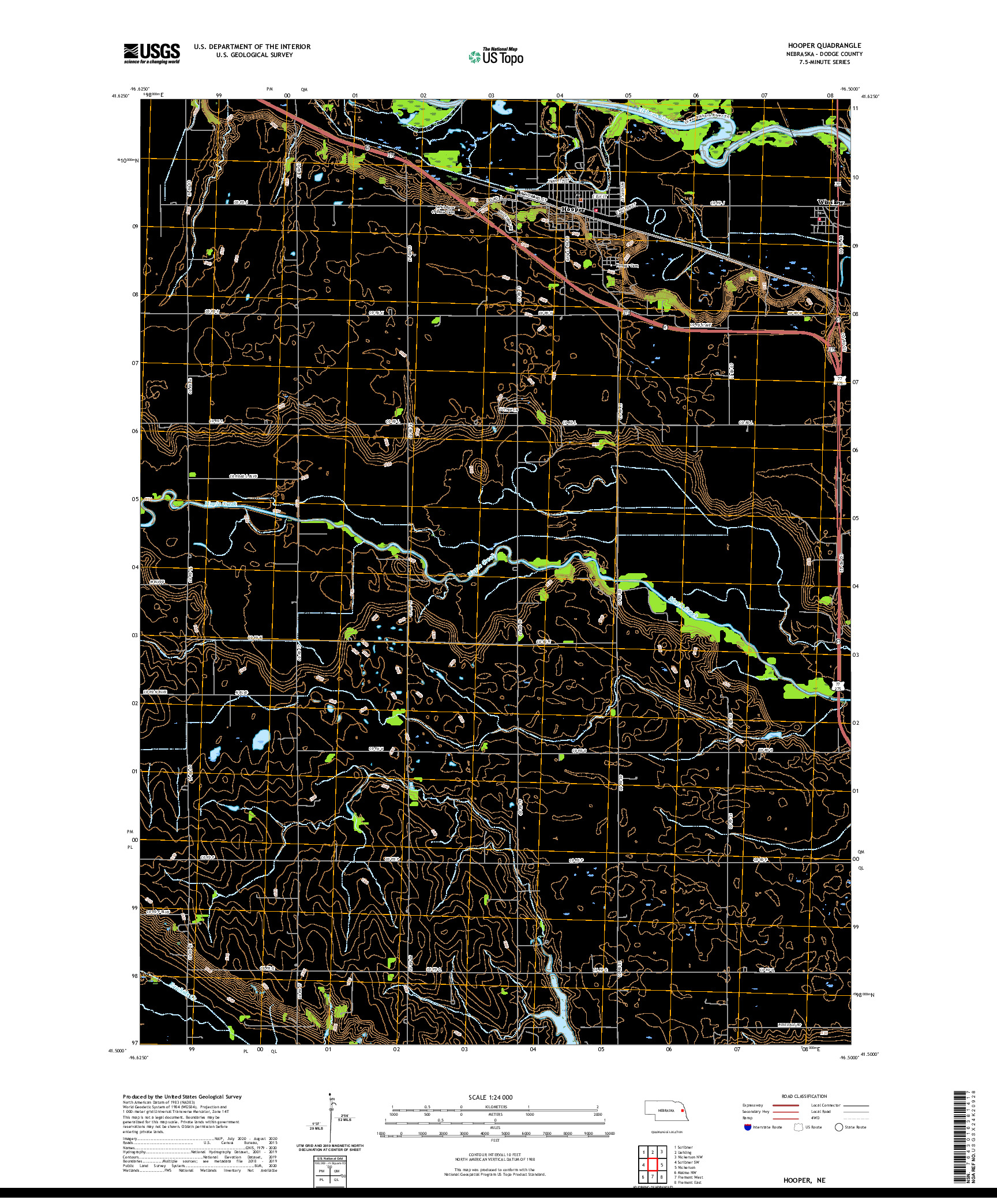 USGS US TOPO 7.5-MINUTE MAP FOR HOOPER, NE 2021