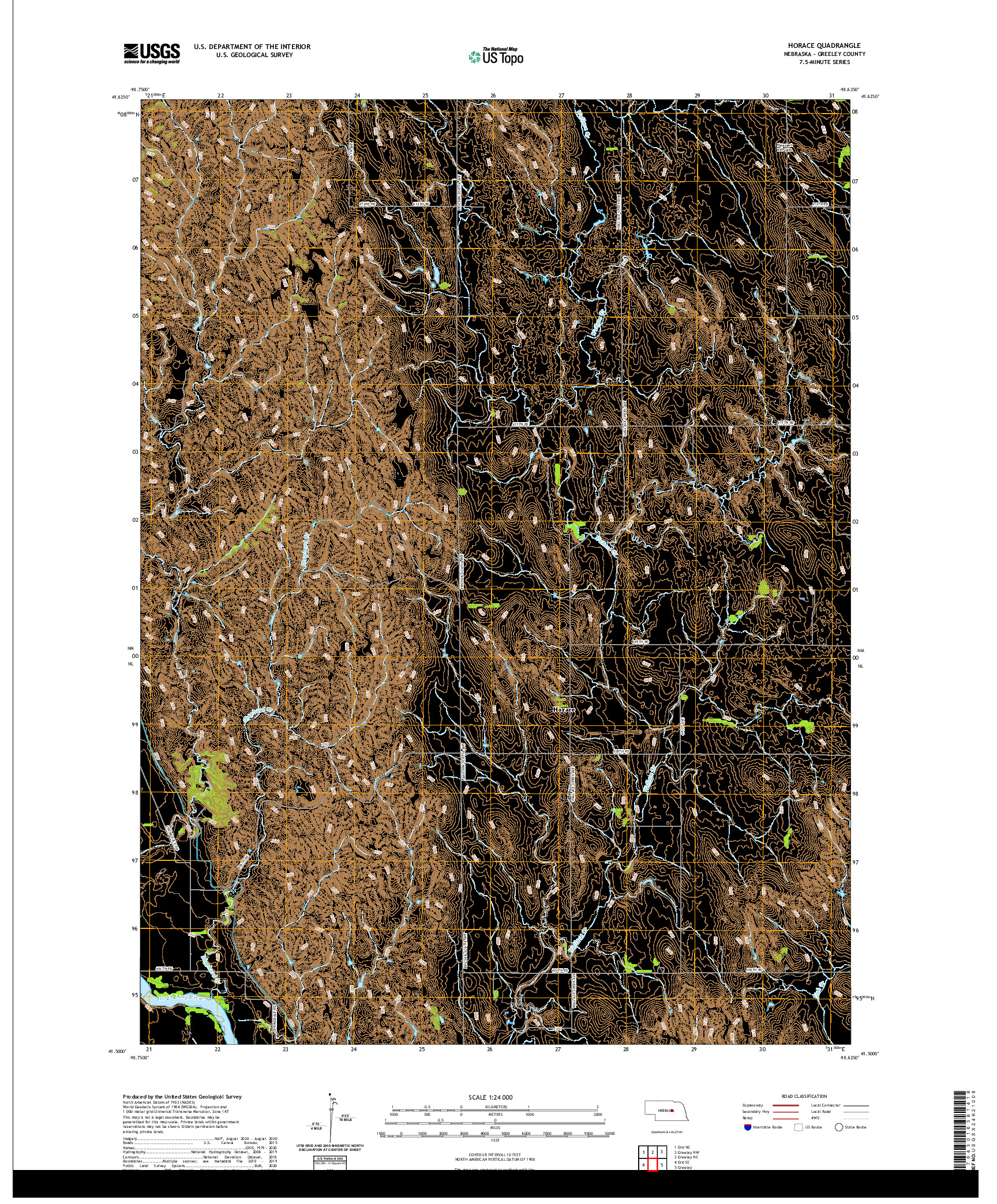 USGS US TOPO 7.5-MINUTE MAP FOR HORACE, NE 2021