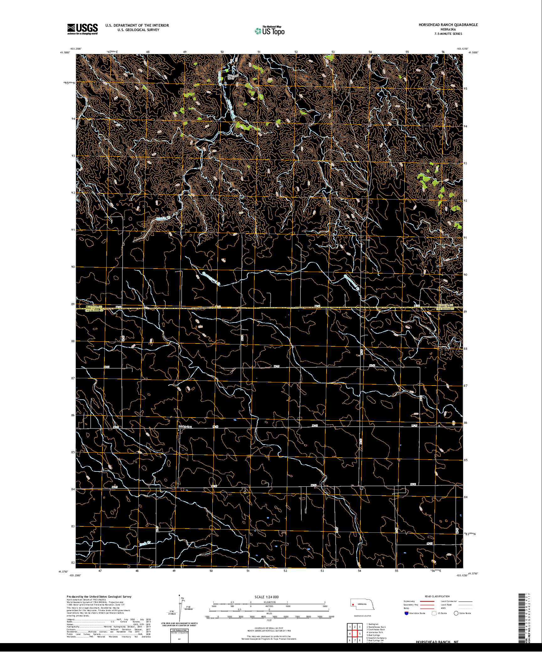 USGS US TOPO 7.5-MINUTE MAP FOR HORSEHEAD RANCH, NE 2021