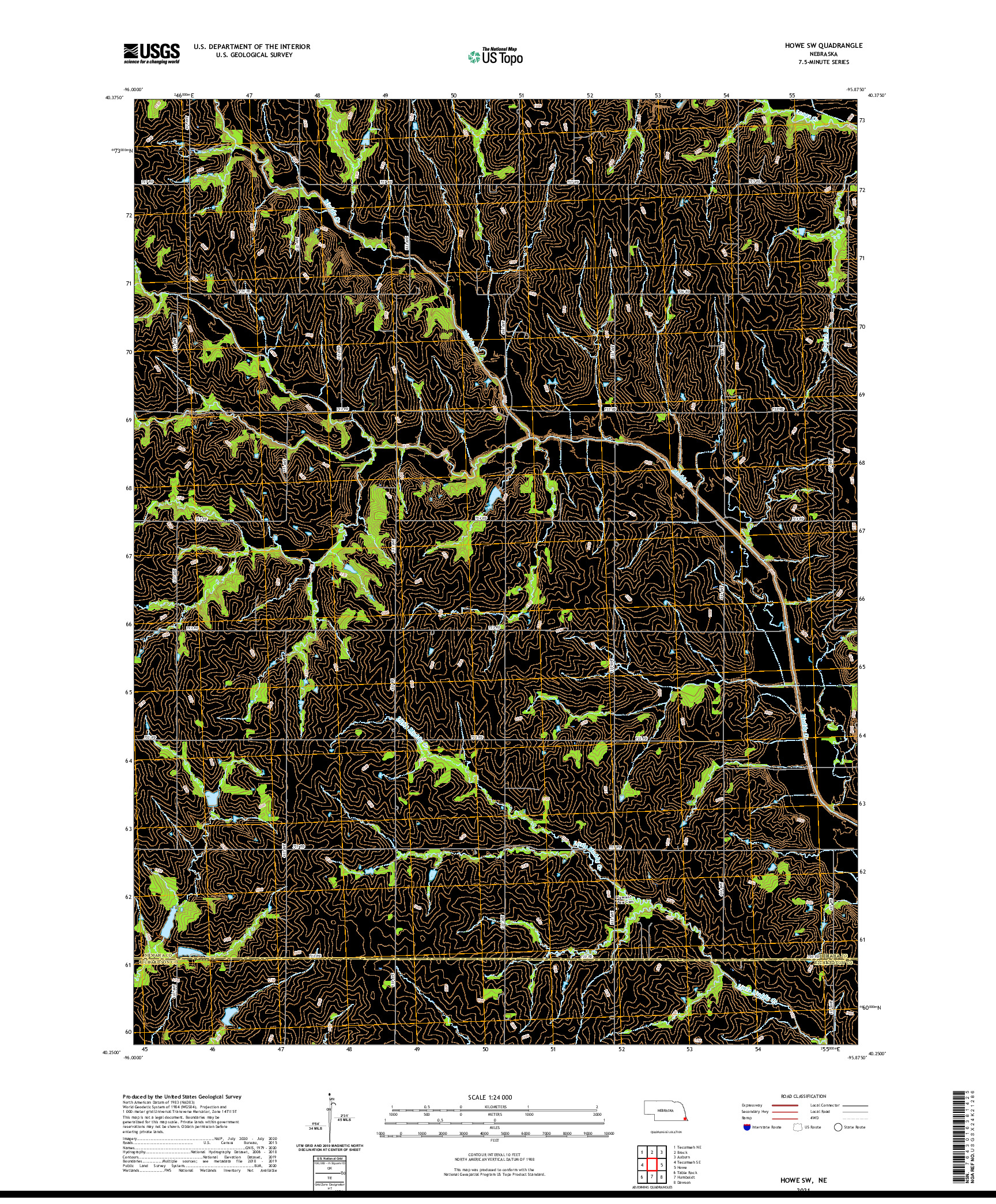 USGS US TOPO 7.5-MINUTE MAP FOR HOWE SW, NE 2021