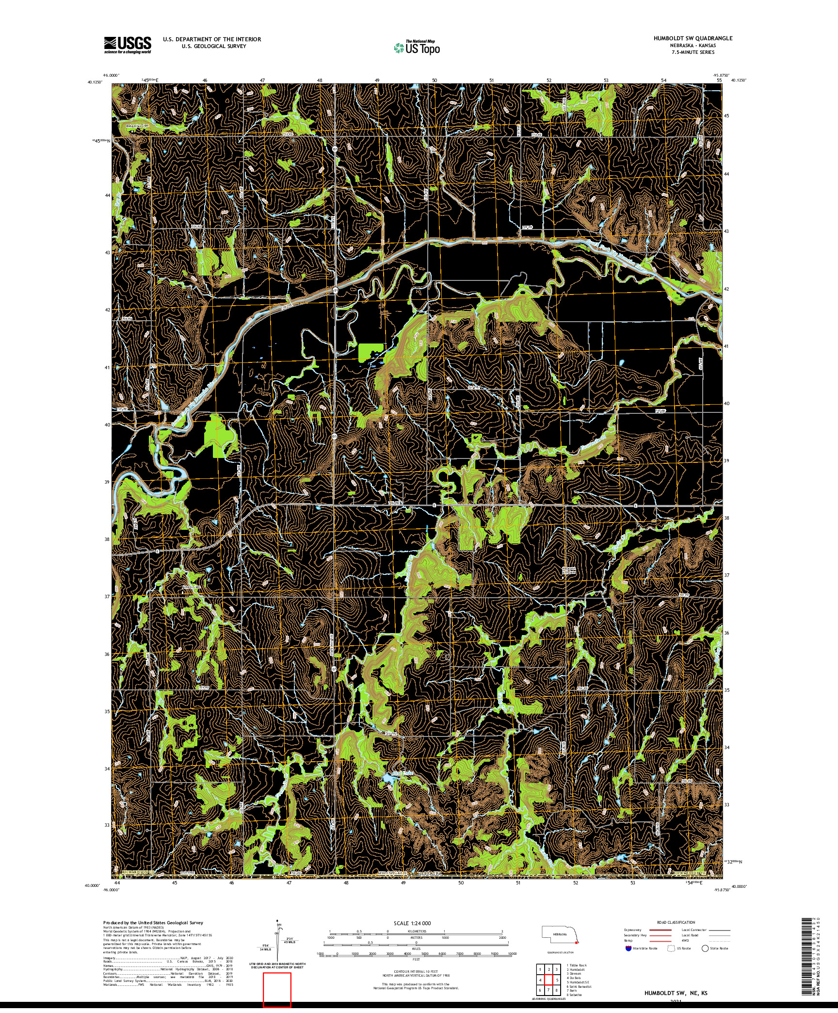 USGS US TOPO 7.5-MINUTE MAP FOR HUMBOLDT SW, NE,KS 2021