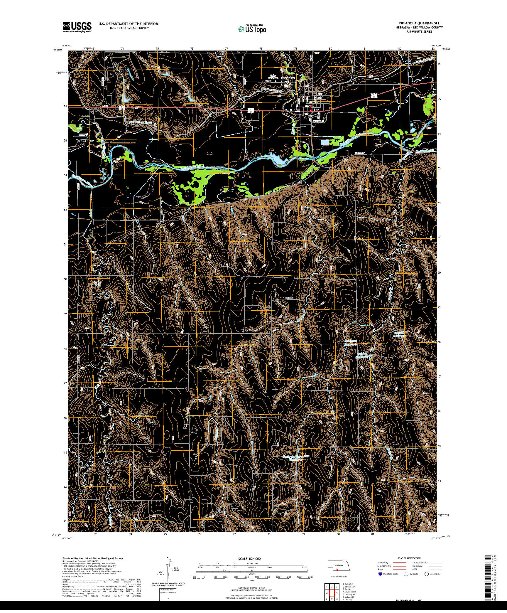 USGS US TOPO 7.5-MINUTE MAP FOR INDIANOLA, NE 2021