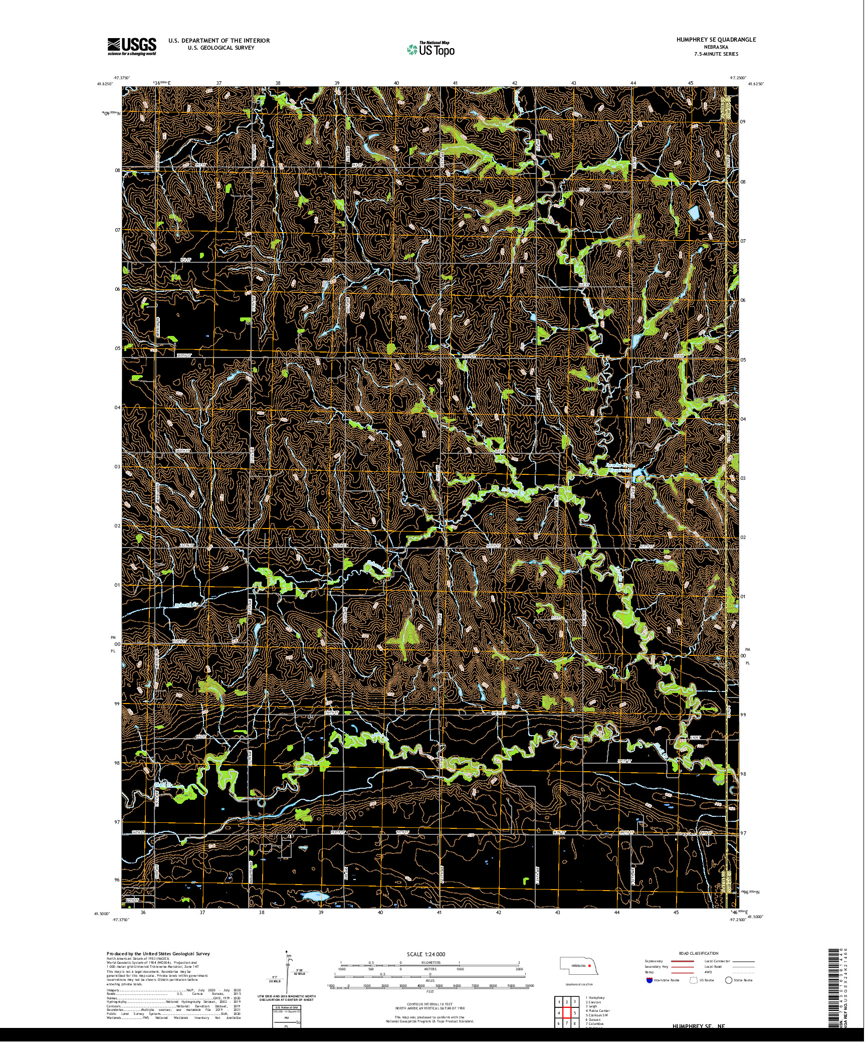 USGS US TOPO 7.5-MINUTE MAP FOR HUMPHREY SE, NE 2021