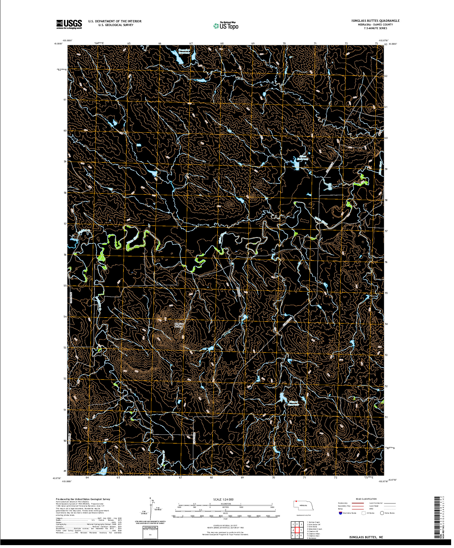 USGS US TOPO 7.5-MINUTE MAP FOR ISINGLASS BUTTES, NE 2021
