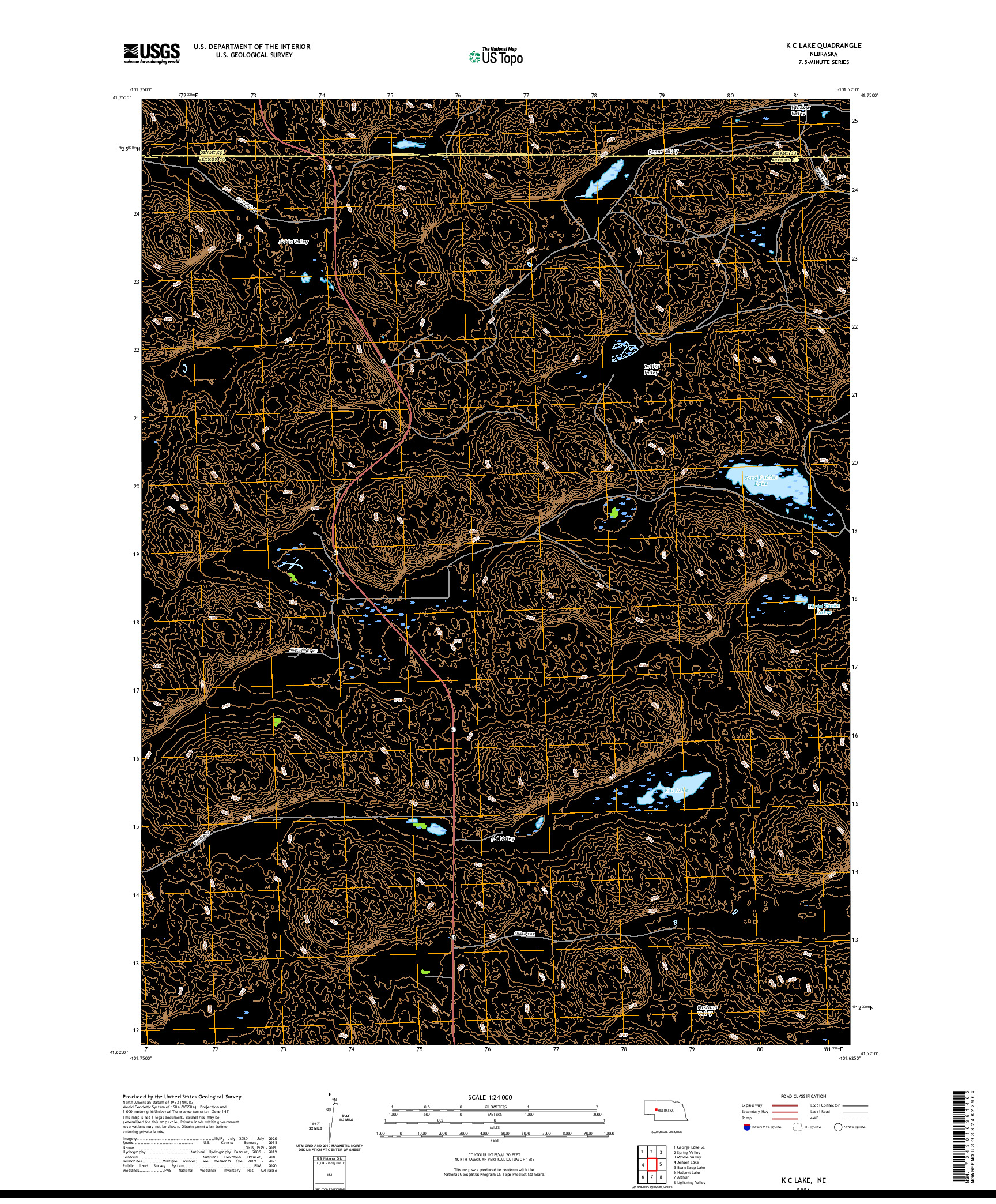 USGS US TOPO 7.5-MINUTE MAP FOR K C LAKE, NE 2021