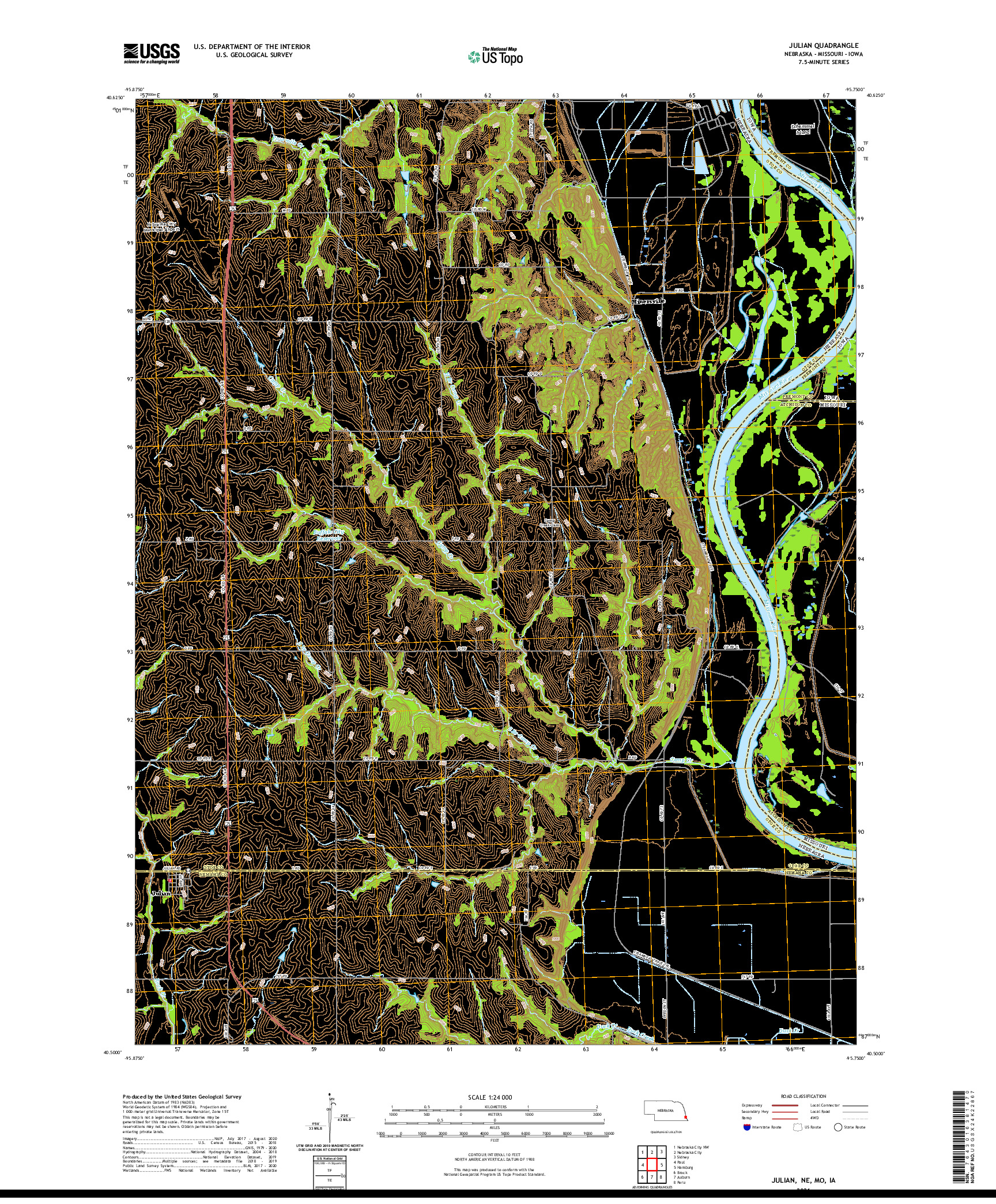USGS US TOPO 7.5-MINUTE MAP FOR JULIAN, NE,MO,IA 2021