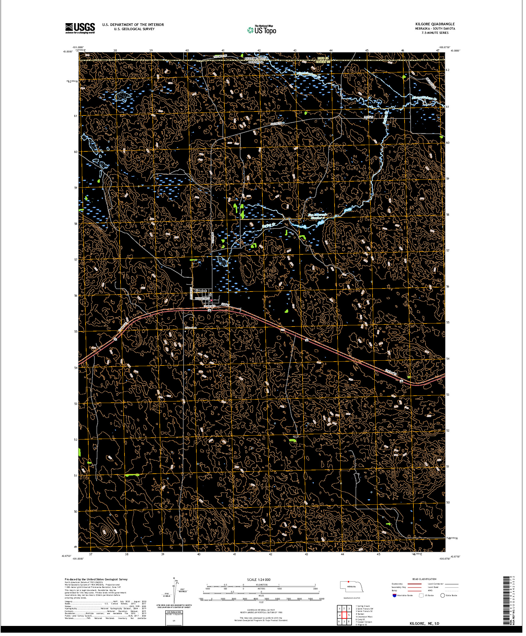 USGS US TOPO 7.5-MINUTE MAP FOR KILGORE, NE,SD 2021