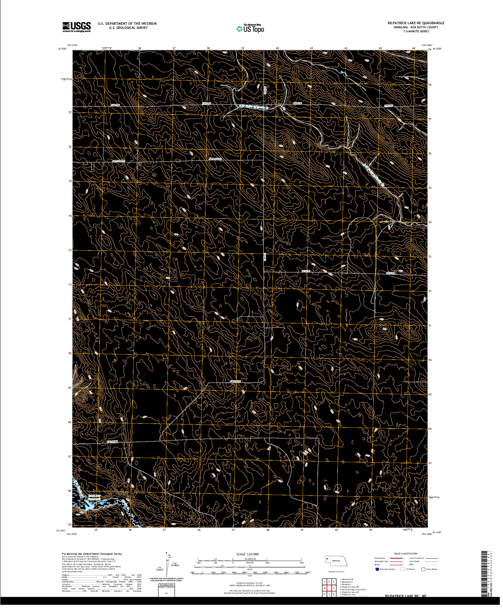 USGS US TOPO 7.5-MINUTE MAP FOR KILPATRICK LAKE NE, NE 2021