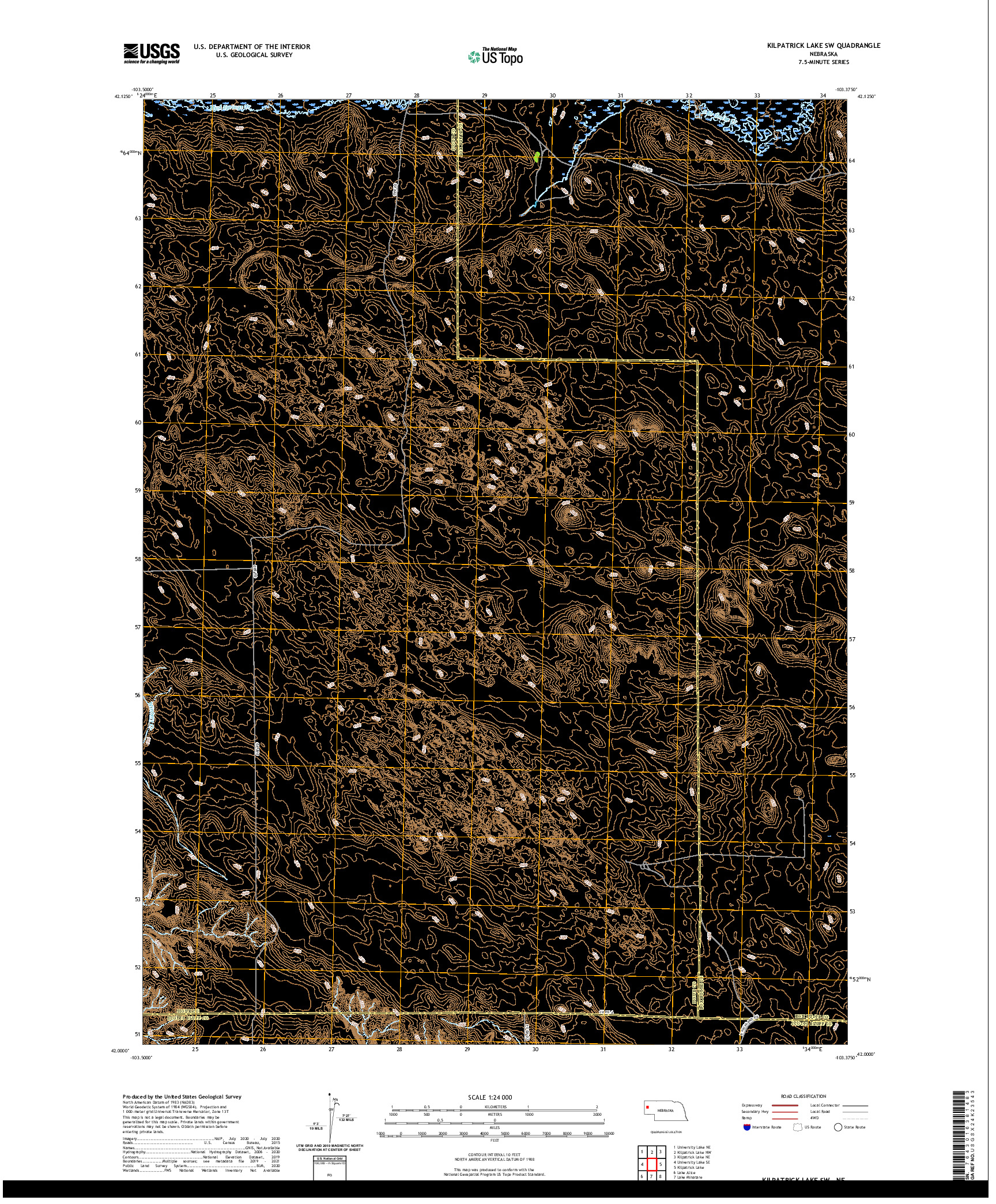 USGS US TOPO 7.5-MINUTE MAP FOR KILPATRICK LAKE SW, NE 2021