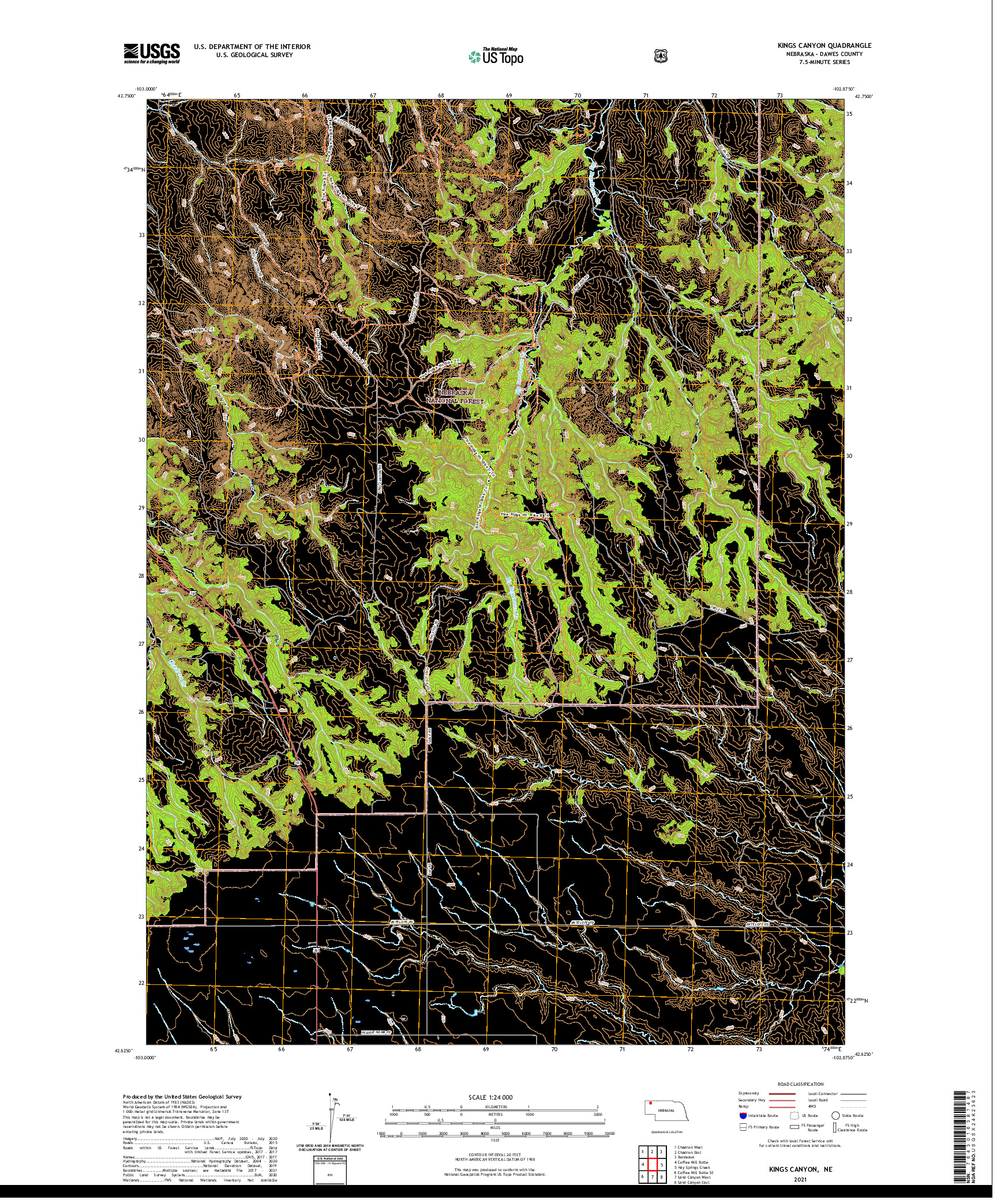 USGS US TOPO 7.5-MINUTE MAP FOR KINGS CANYON, NE 2021