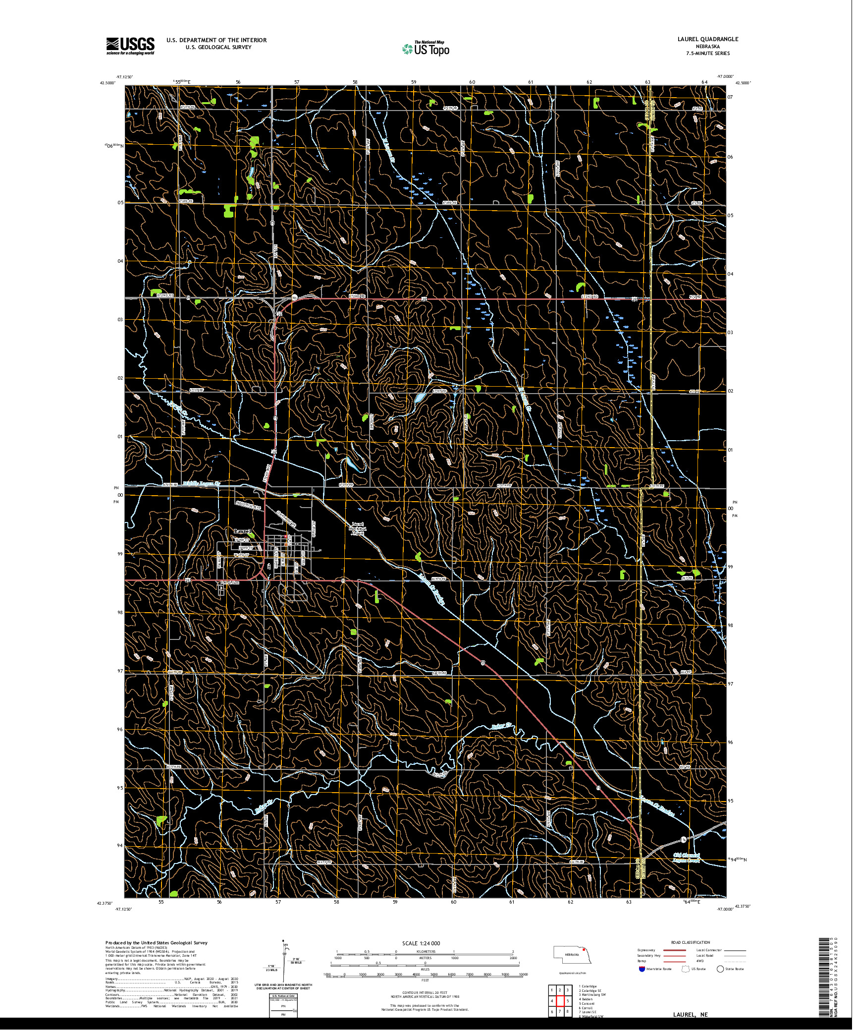 USGS US TOPO 7.5-MINUTE MAP FOR LAUREL, NE 2021