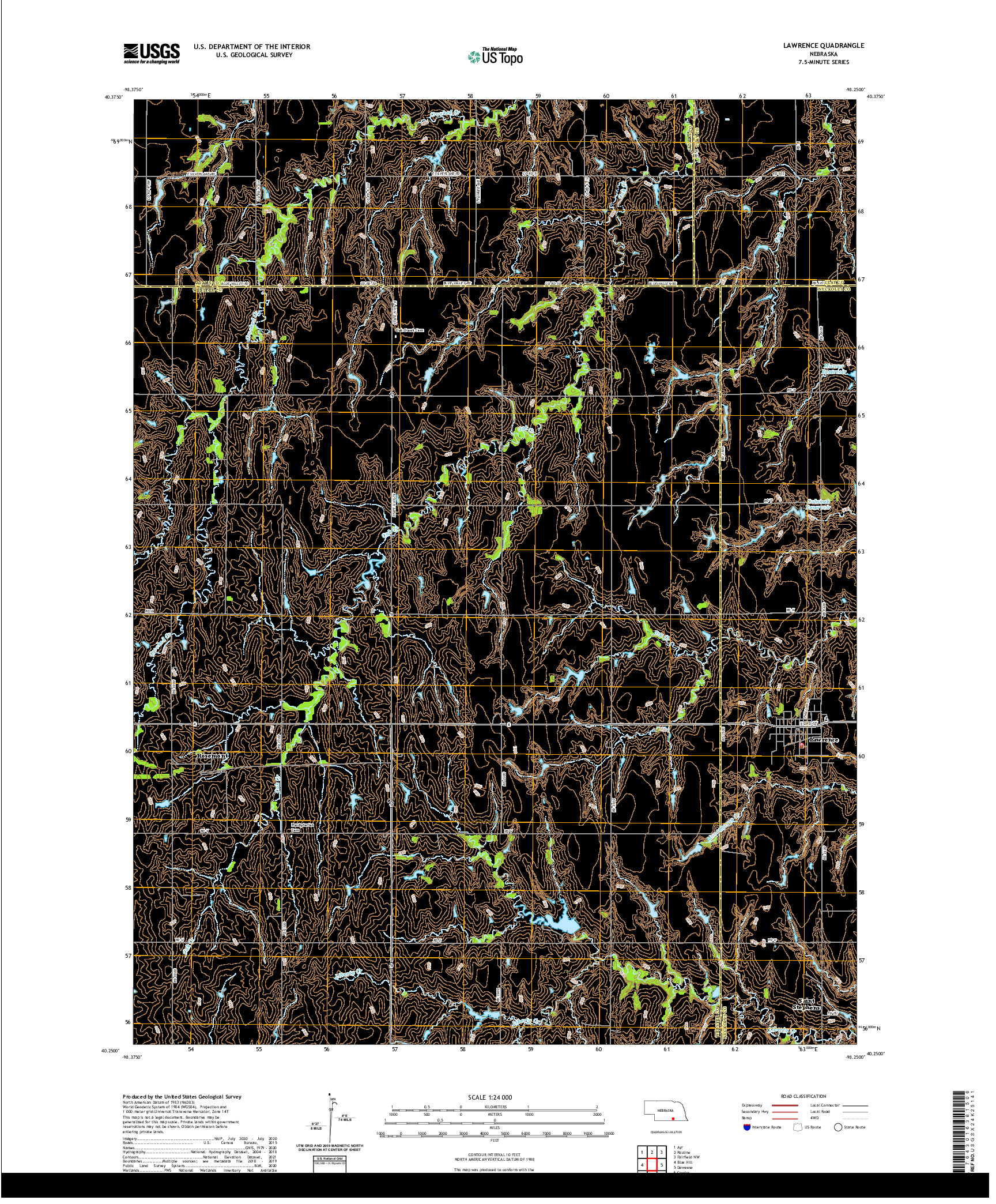 USGS US TOPO 7.5-MINUTE MAP FOR LAWRENCE, NE 2021