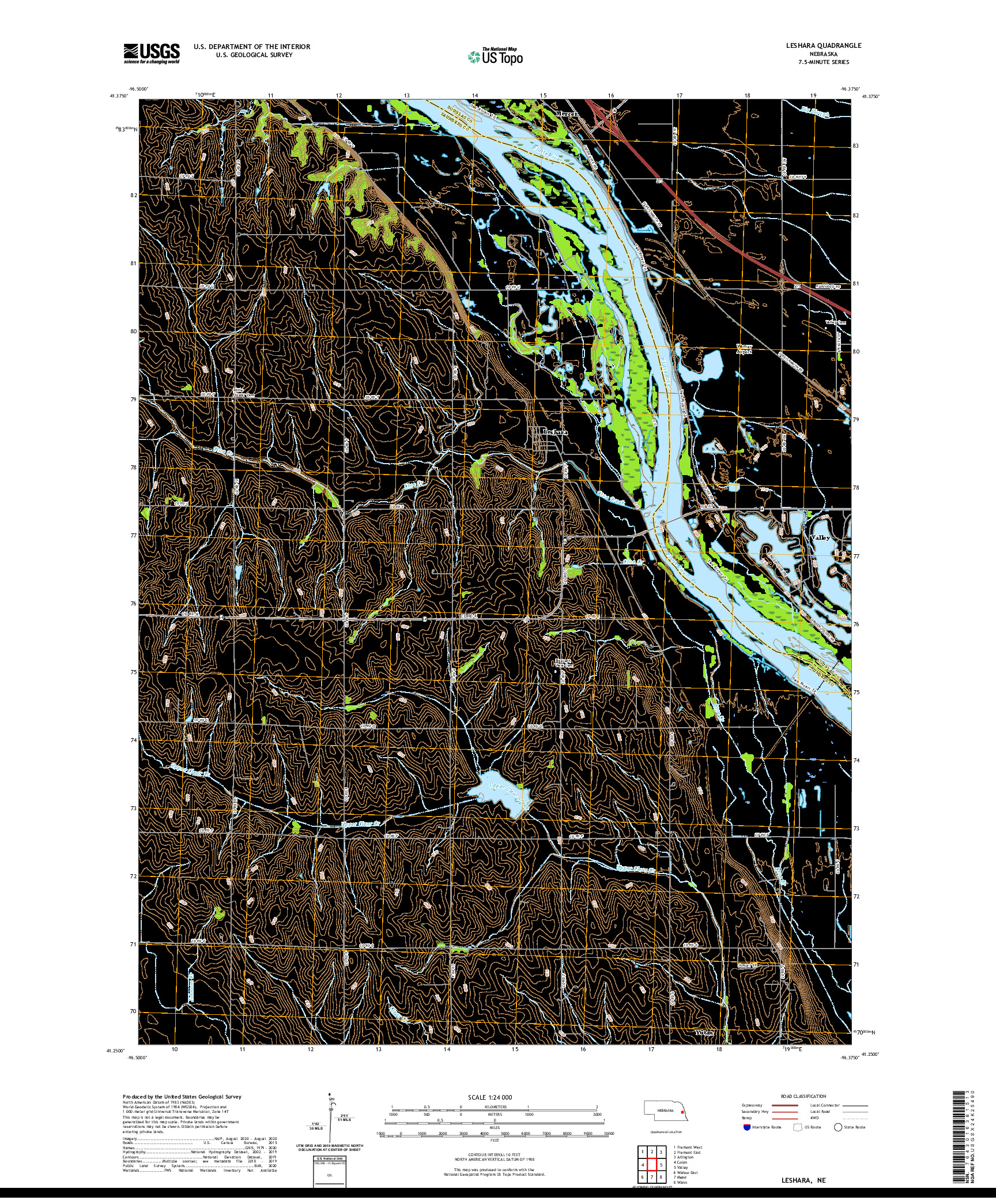 USGS US TOPO 7.5-MINUTE MAP FOR LESHARA, NE 2021