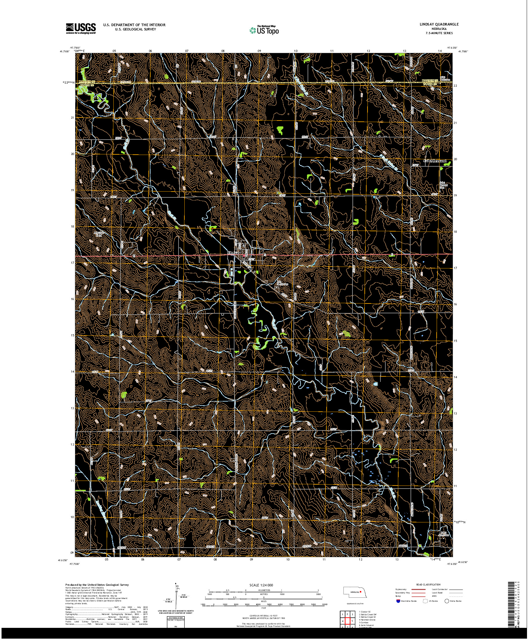 USGS US TOPO 7.5-MINUTE MAP FOR LINDSAY, NE 2021
