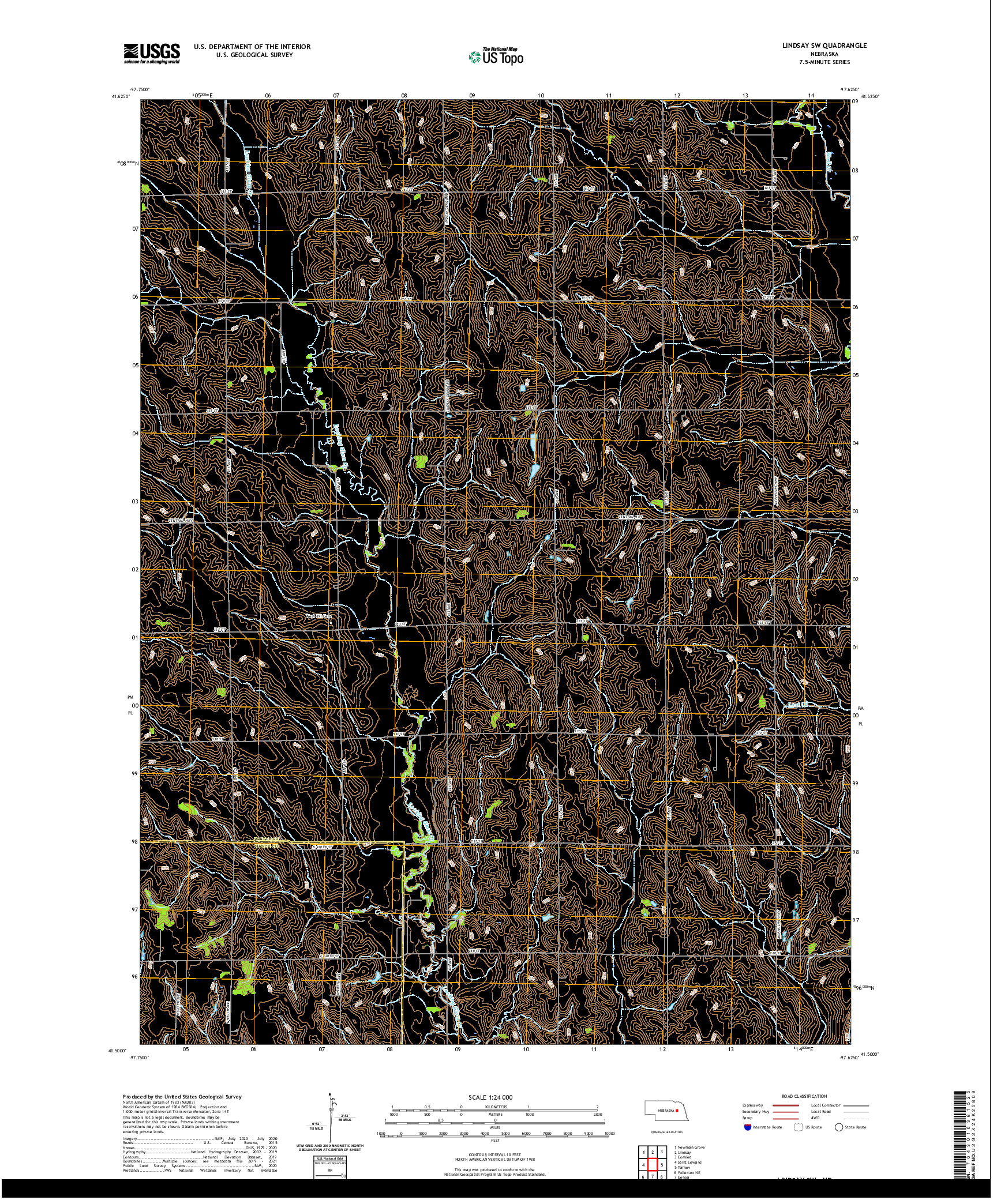 USGS US TOPO 7.5-MINUTE MAP FOR LINDSAY SW, NE 2021