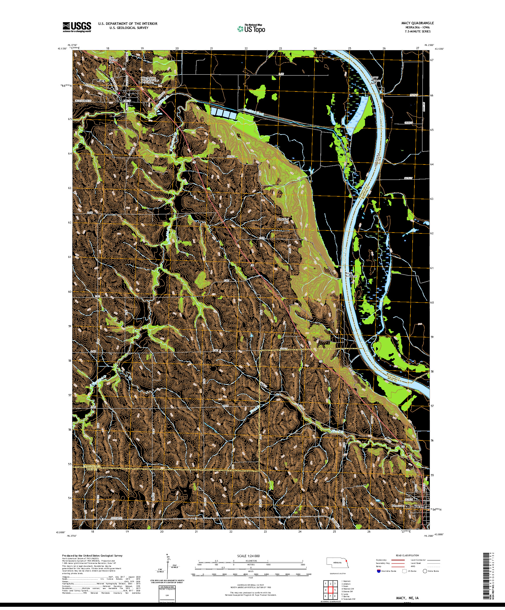 USGS US TOPO 7.5-MINUTE MAP FOR MACY, NE,IA 2021