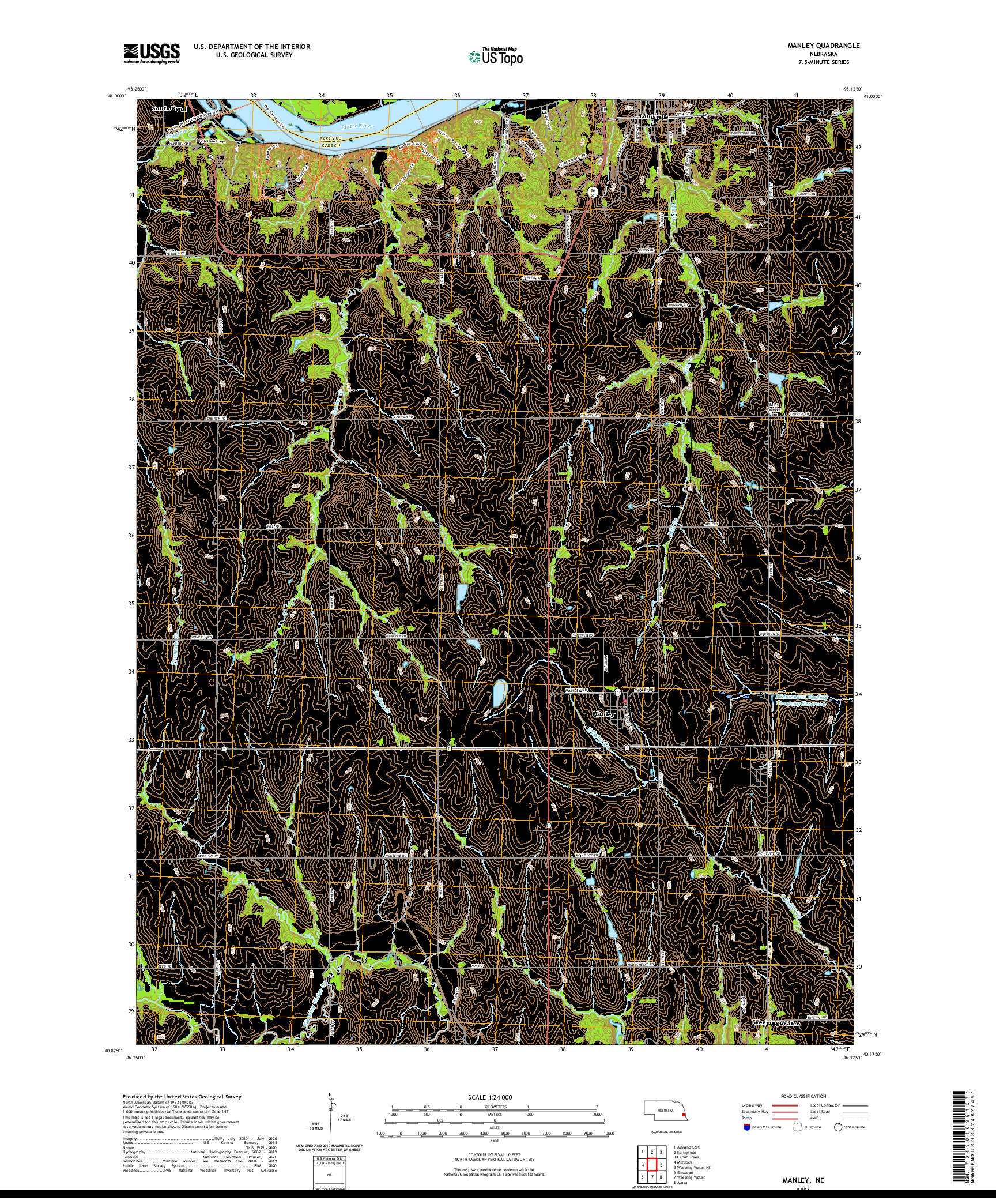 USGS US TOPO 7.5-MINUTE MAP FOR MANLEY, NE 2021