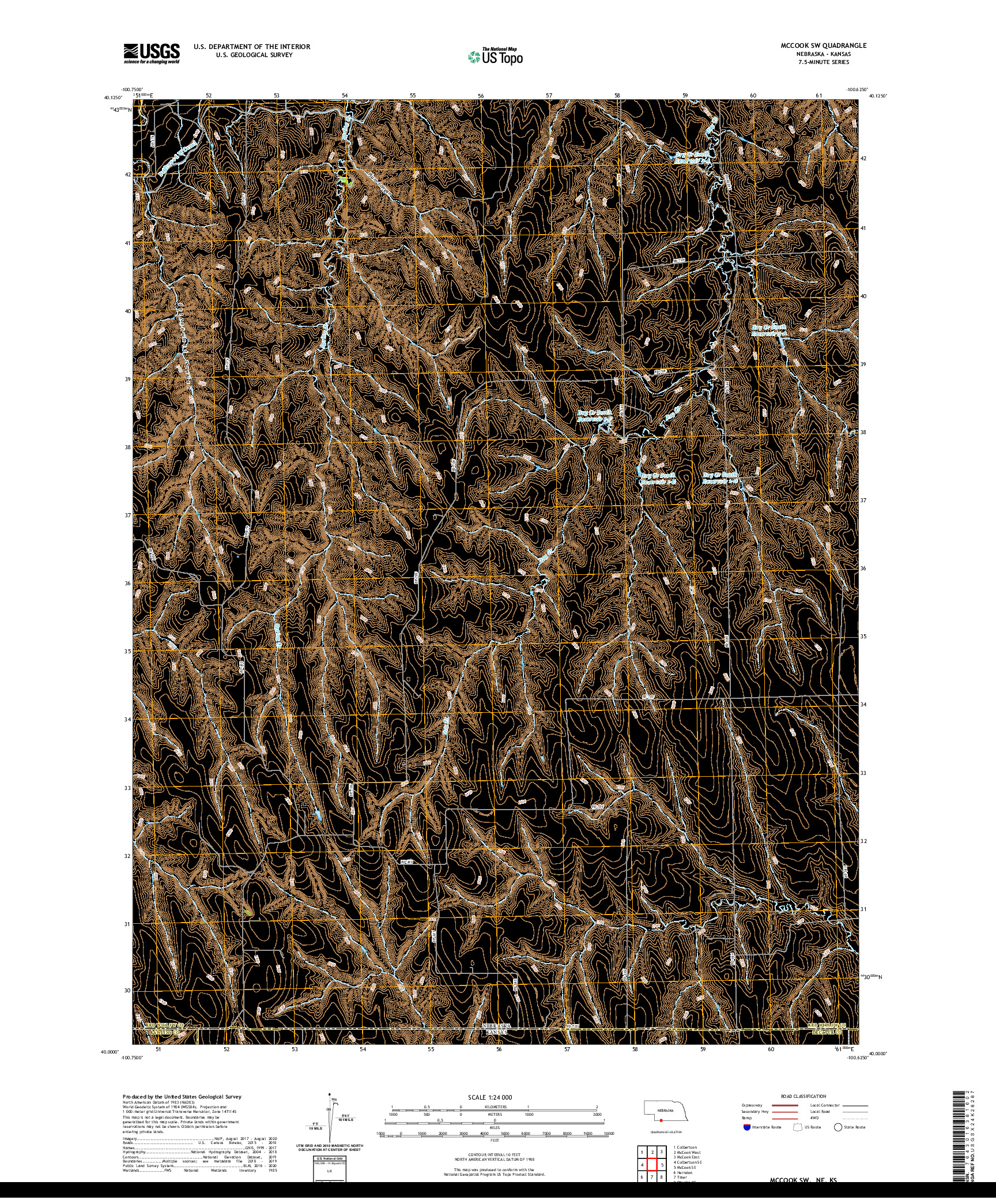 USGS US TOPO 7.5-MINUTE MAP FOR MCCOOK SW, NE,KS 2021