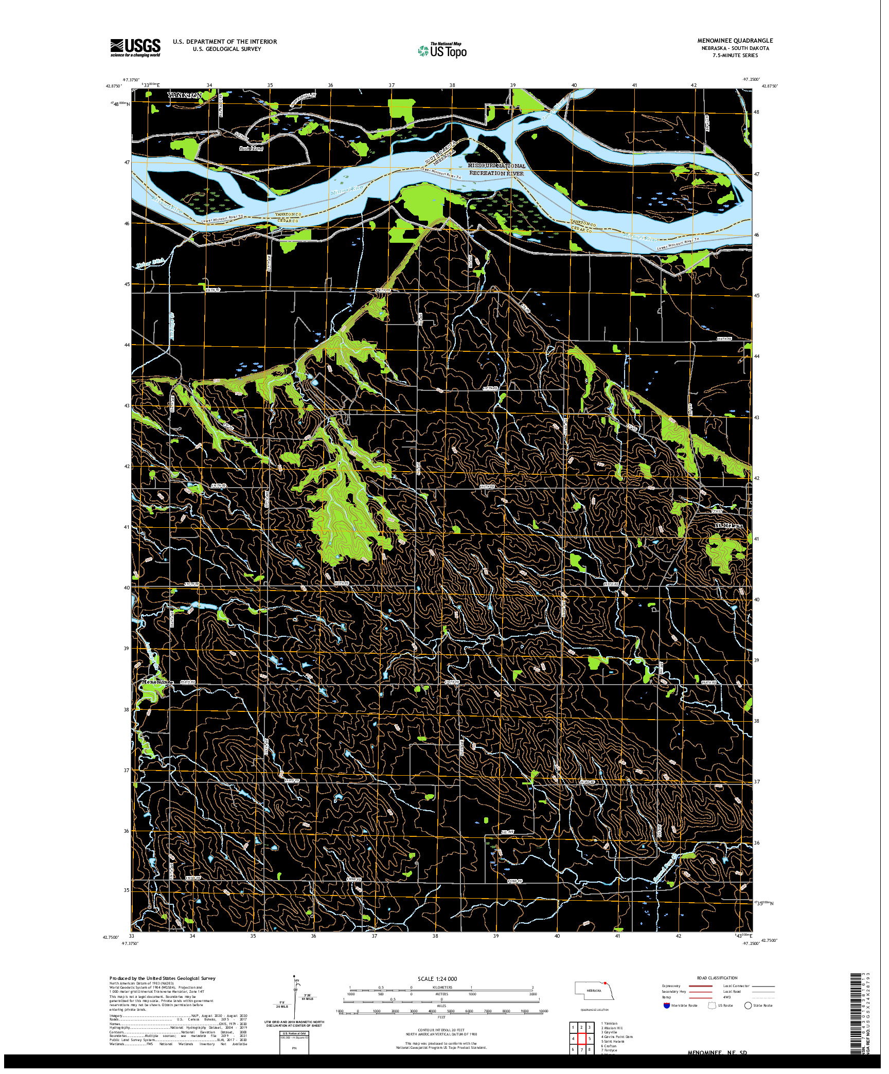 USGS US TOPO 7.5-MINUTE MAP FOR MENOMINEE, NE,SD 2021