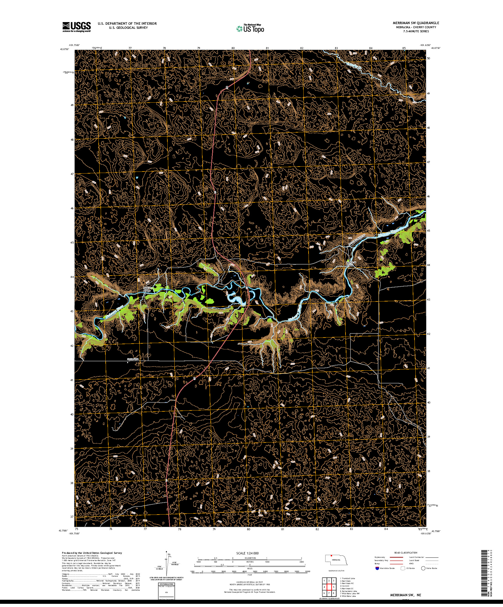 USGS US TOPO 7.5-MINUTE MAP FOR MERRIMAN SW, NE 2021