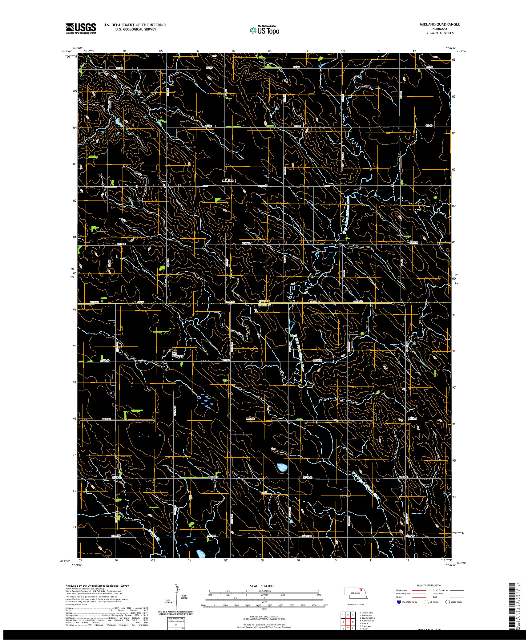USGS US TOPO 7.5-MINUTE MAP FOR MIDLAND, NE 2021