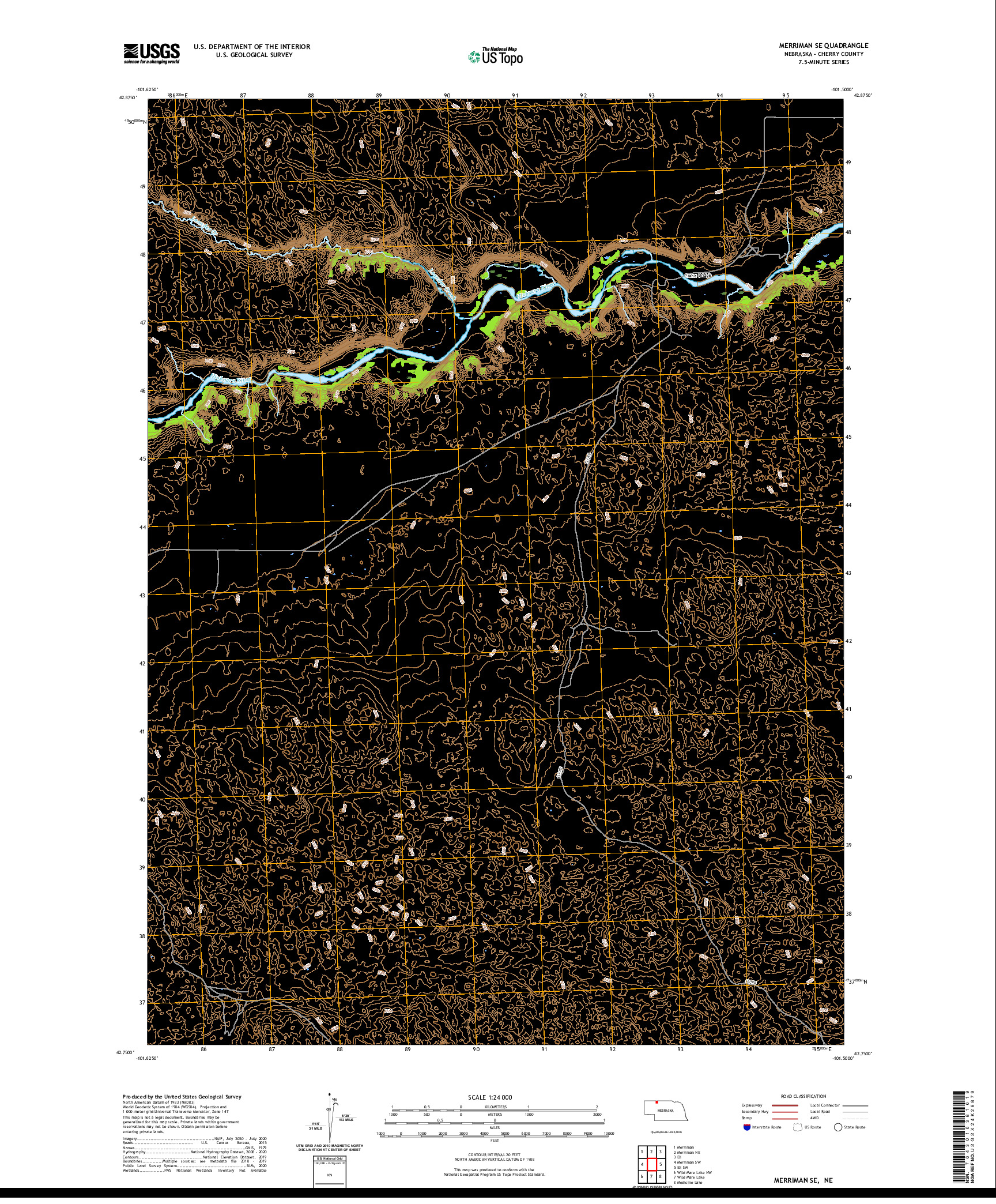 USGS US TOPO 7.5-MINUTE MAP FOR MERRIMAN SE, NE 2021