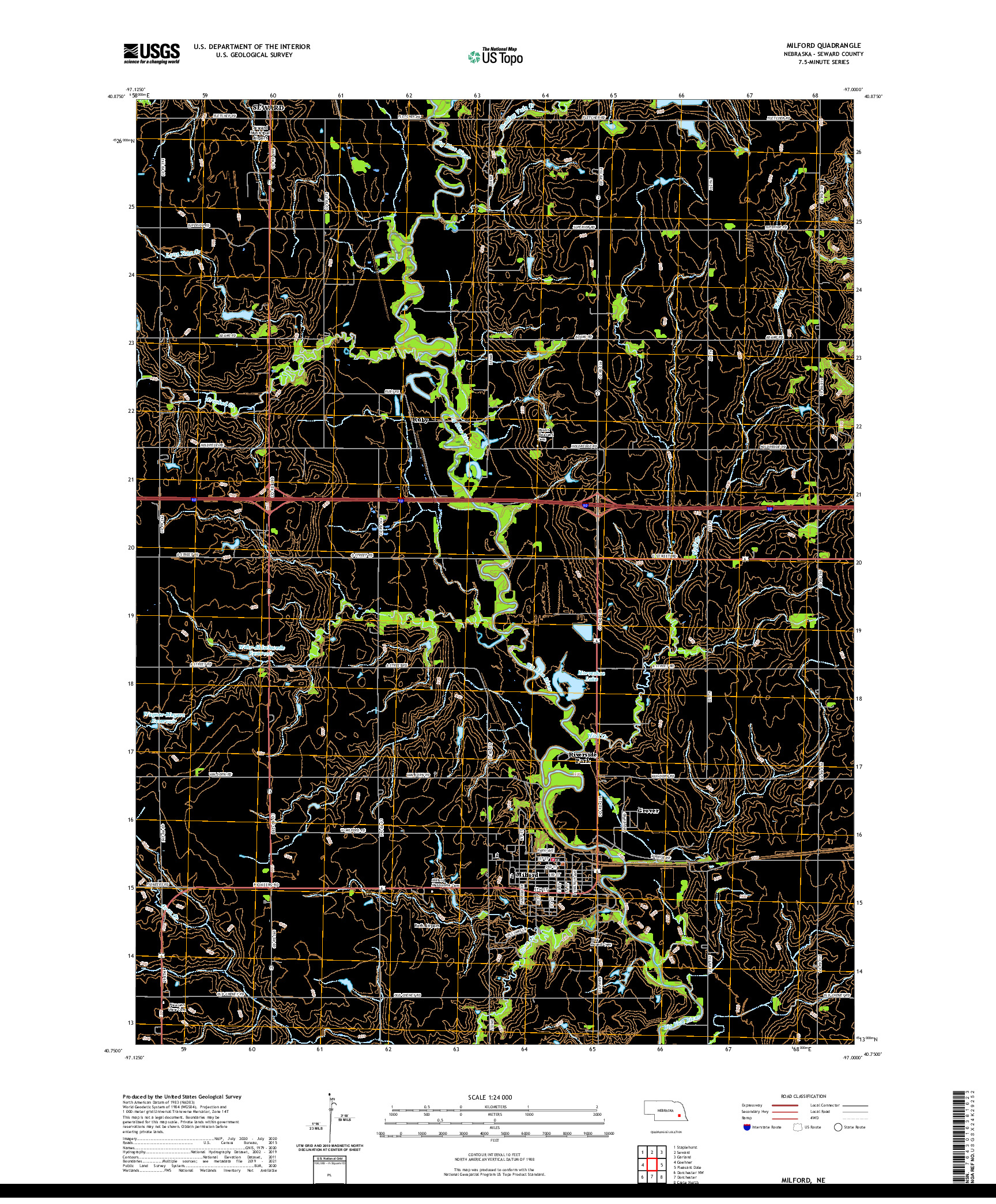 USGS US TOPO 7.5-MINUTE MAP FOR MILFORD, NE 2021